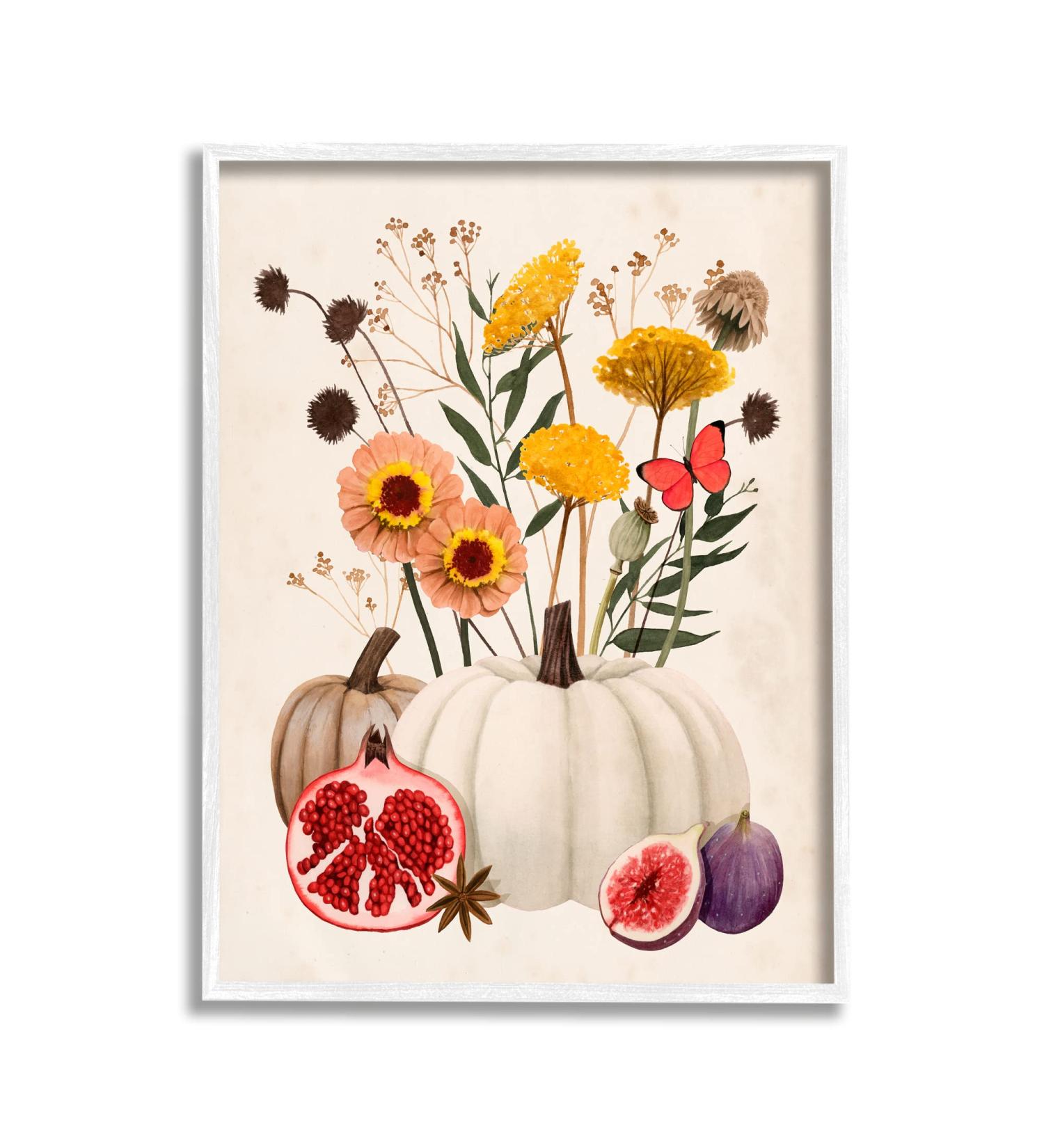 Stupell Industries Autumn Harvest Arrangement Pumpkin Pomegranate Fig Fruits White Framed Wall Art 16 x 20 Beige 16x20 Beige - Buy Online on GoSupps.com