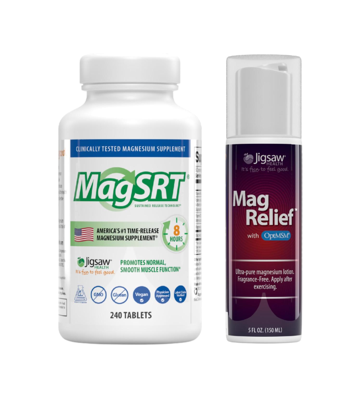 Jigsaw Health Magnesium Bundle | MagSRT 240 Tablets and MagRelief 5 Ounces (Lotion) - Buy Online on GoSupps.com