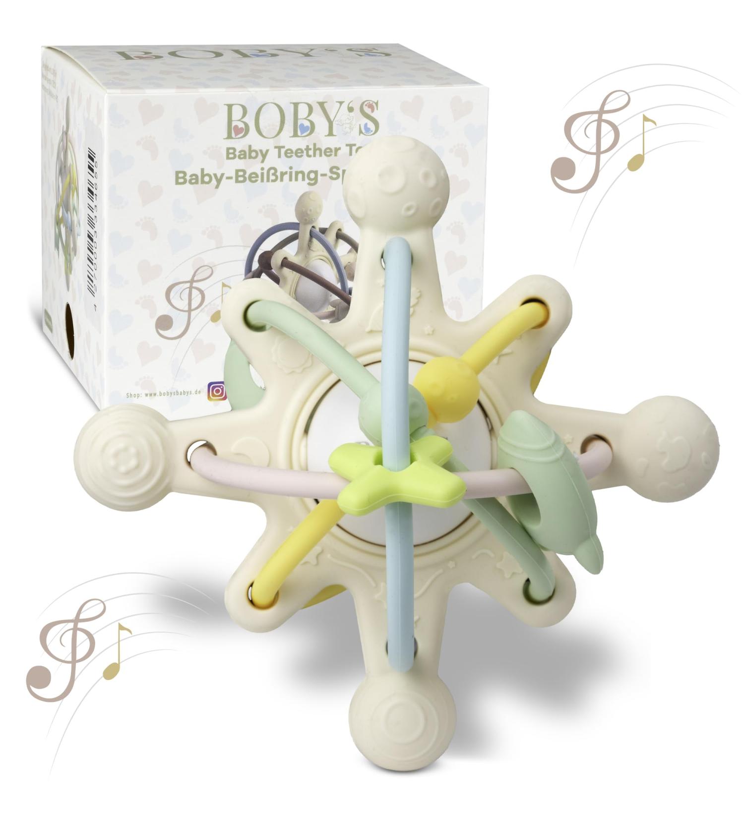Bobys Sensory Baby Bite Ring - BPA-Free Silicone Toy | Milk White Rattle & Dental Aid | Easy to Clean Multifunctional Baby Teething Toy - Buy Online on GoSupps.com