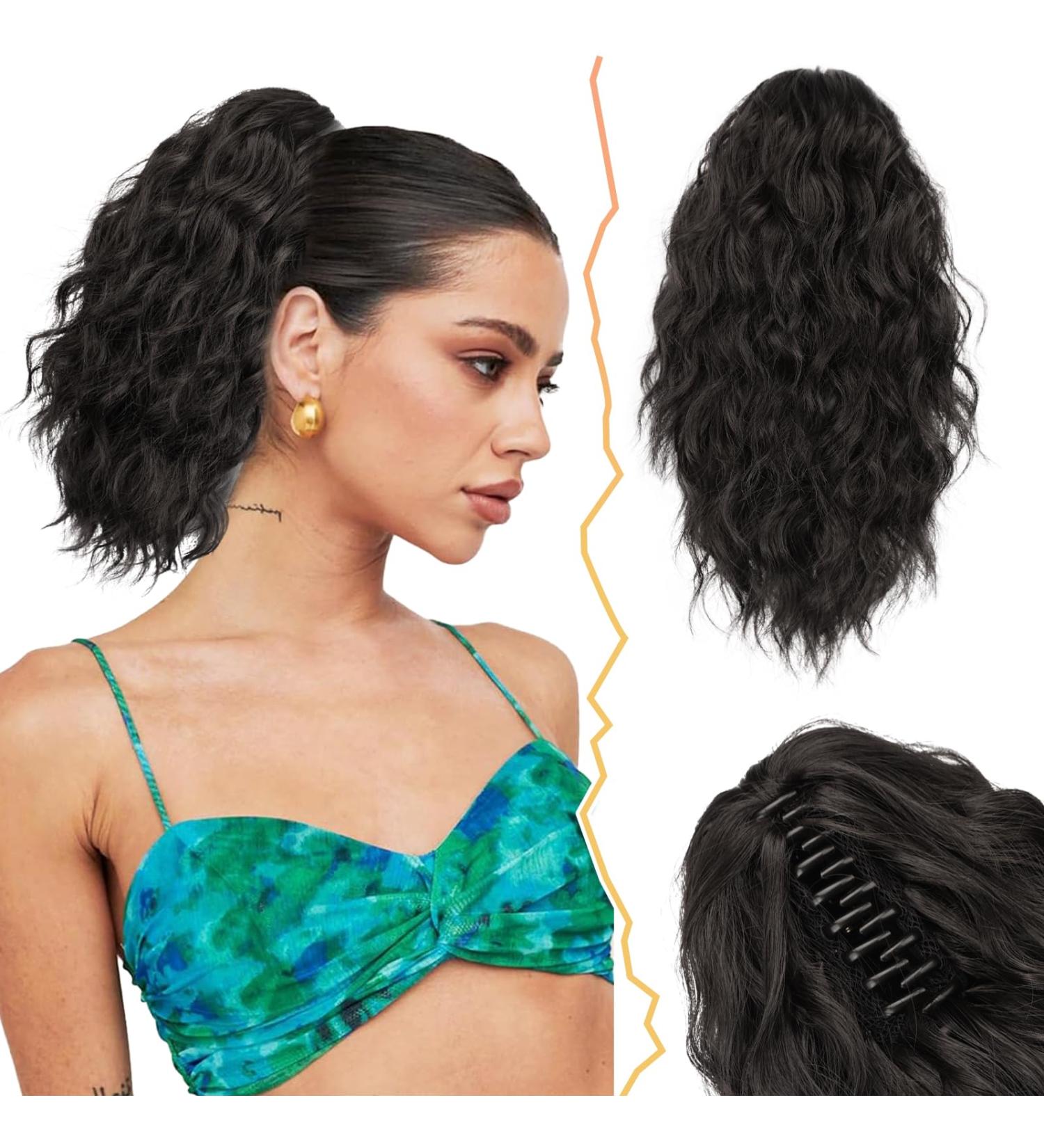 BARSDAR 30cm Short Wavy Ponytail Extension - Claw Clip Multi-Layered Synthetic Hair Piece for Women (Black & Brown) - Buy Online on GoSupps.com