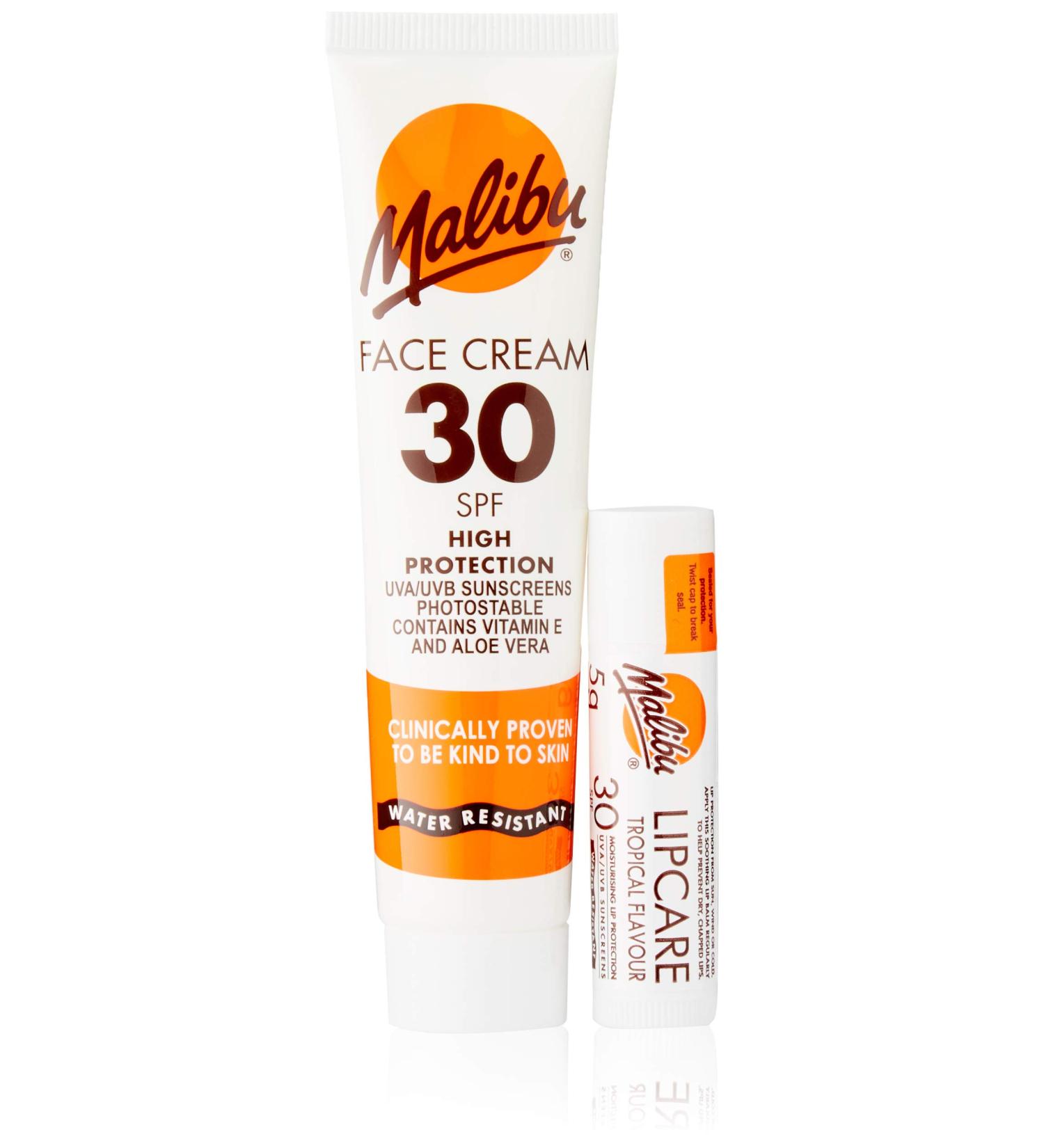 Malibu Duo Pack Sun Protection Face Cream and Lip Balm SPF 30 Water Resistant - Buy Online on GoSupps.com