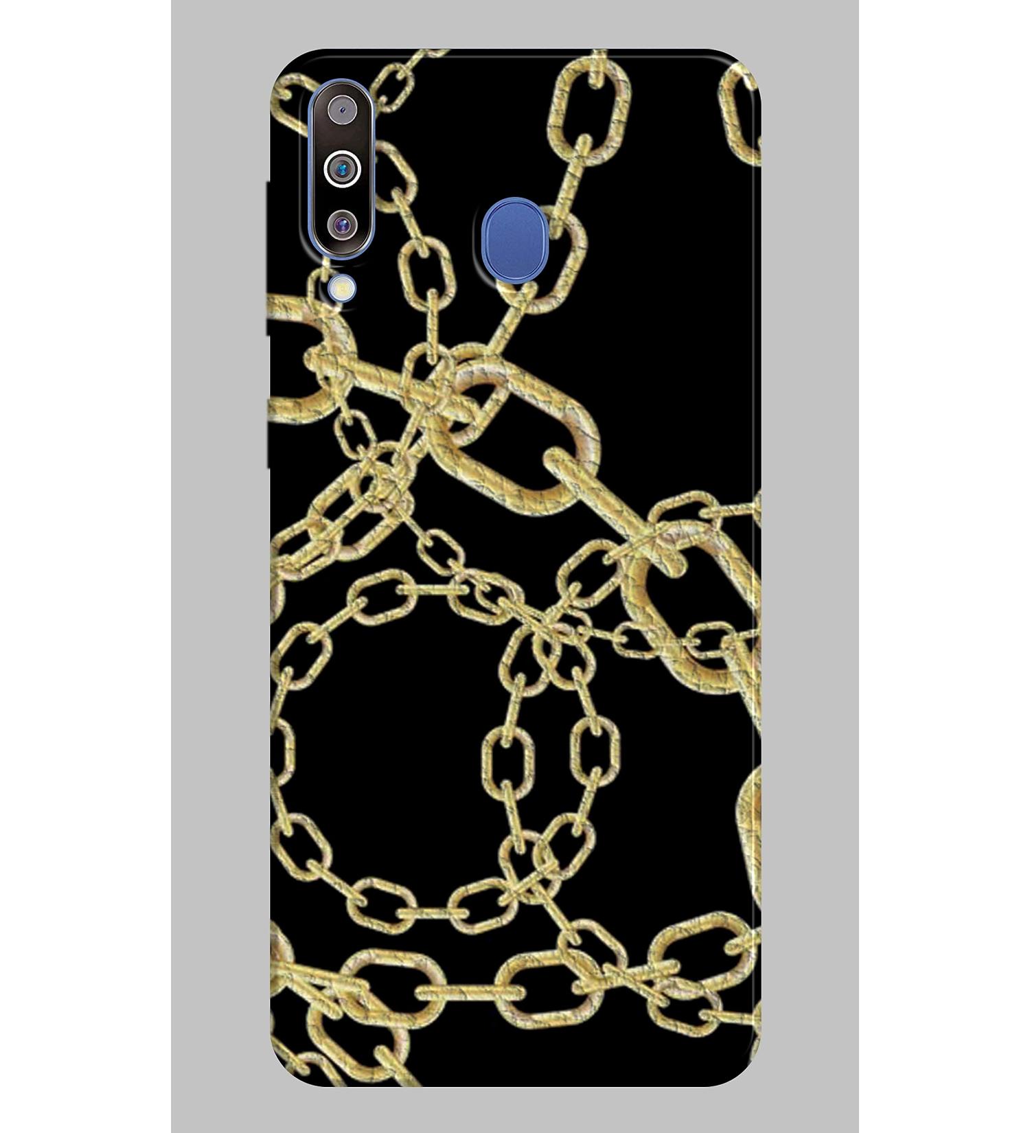 Soft TPU Protective Case for Samsung M30 | Elegant Black Leather Design Gold Chains - Luxury Accessory - Buy Online on GoSupps.com