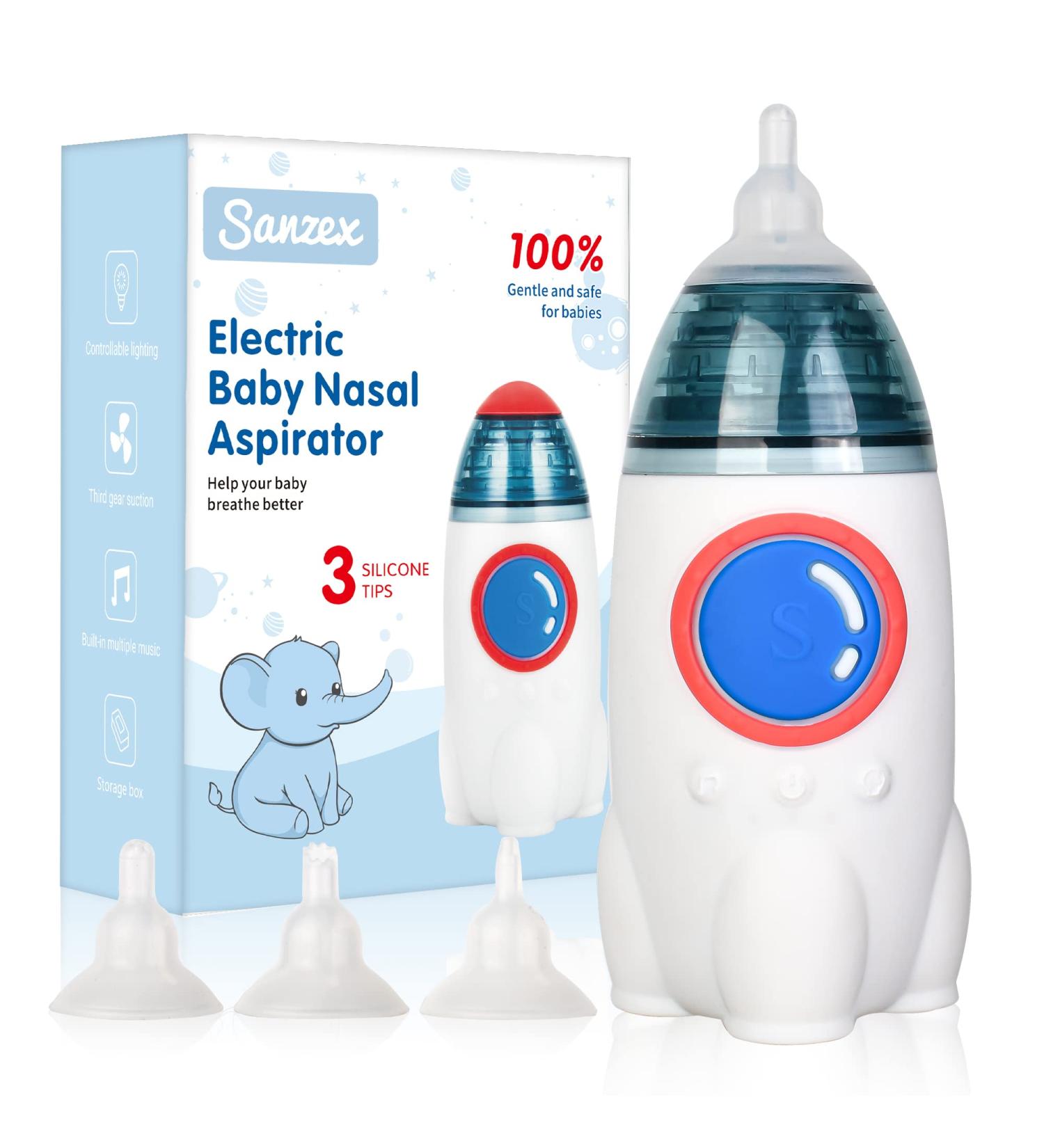 Electric Baby Nasal Aspirator - Rechargeable Snot Remover with 3 Suction Levels - Baby Mucus Cleaner with Music and Light Function White - Buy Online on GoSupps.com