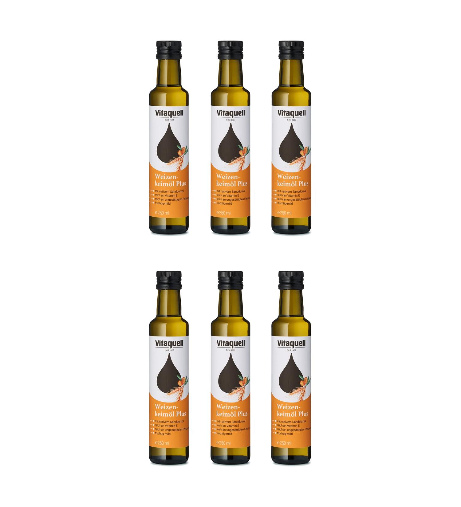 Vitaquell 6 x Wheat Germ Oils with Sea Buckthorn 250ml Rich in Vitamin E