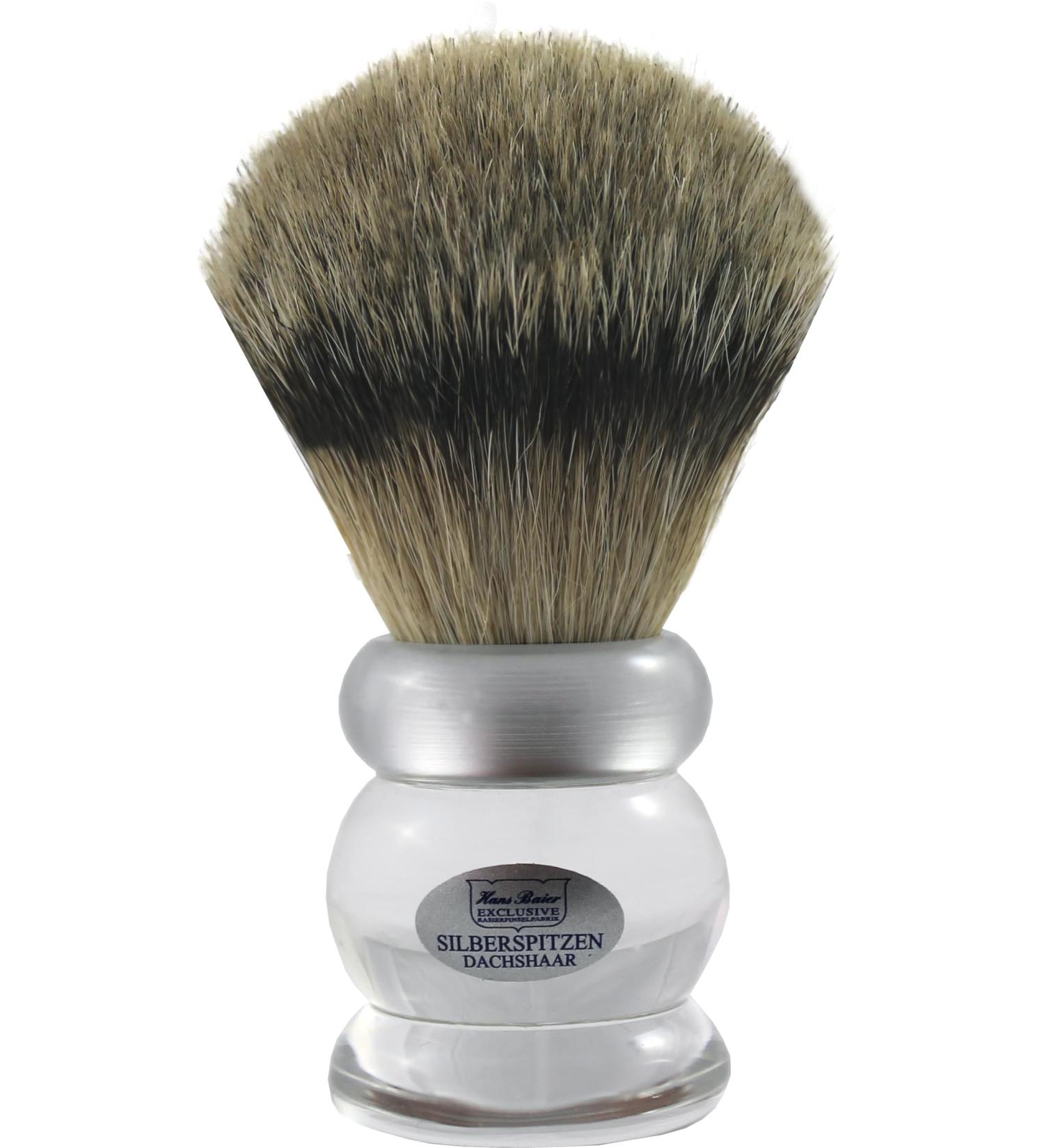 Hans Baier Exclusive Shaving Brush Acrylic Clear - Size 4 Silver Stripes