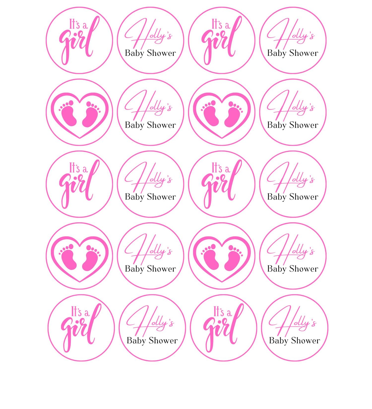 edible 20 x BABY SHOWER Girl cupcake toppers PERSONALISED UNCUT (wafer paper) Rice Paper
