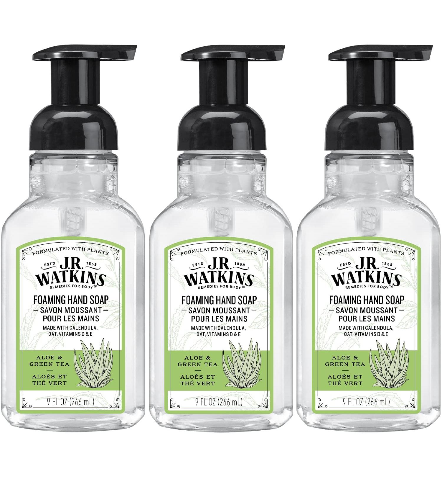 J.R. Watkins Aloe Green Tea Foaming Hand Soap - 9 fl oz (Pack of 3) | Moisturizing, All Natural, Alcohol-Free | Made in USA | Cruelty-Free | Pump Dispenser - Buy Online on GoSupps.com
