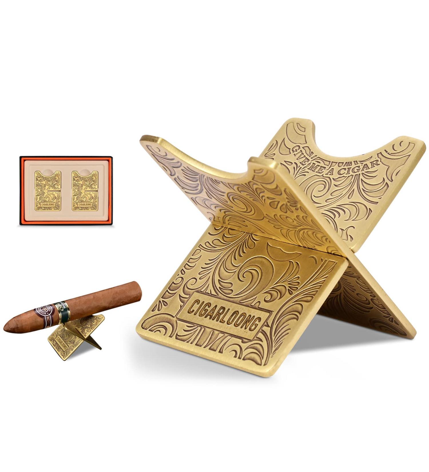 CIGARLOONG Cigar Stand Stainless Steel Foldable Travel Cigar Holder with PU Pouches(Gold) - Buy Online on GoSupps.com