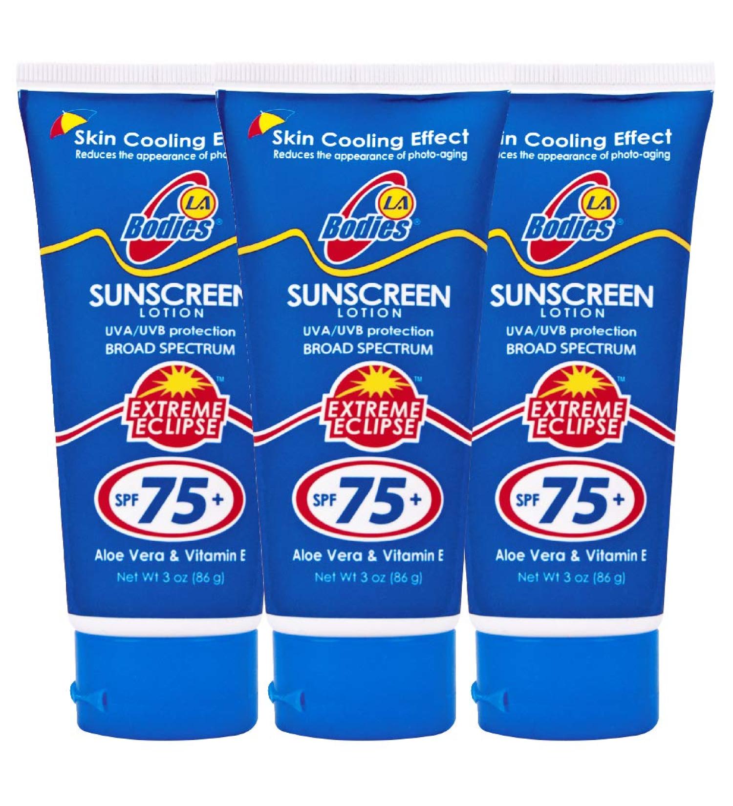 Buy LA BODIES Sunscreen SPF 75 Moisturizing Lotion w/Aloe Vera - Acne Prone Skin Quick Absorption UVA UVB Protection - 3oz 3 Pack - Best International Shipping - Buy Online on GoSupps.com