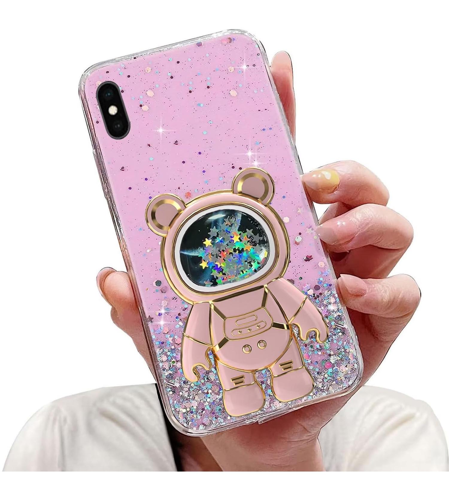 Shop Tivenfezk Nadoli iPhone XR Case - Glitter Astronaut Stand Soft Silicone Transparent Protective Cover in Pink - Buy Online on GoSupps.com