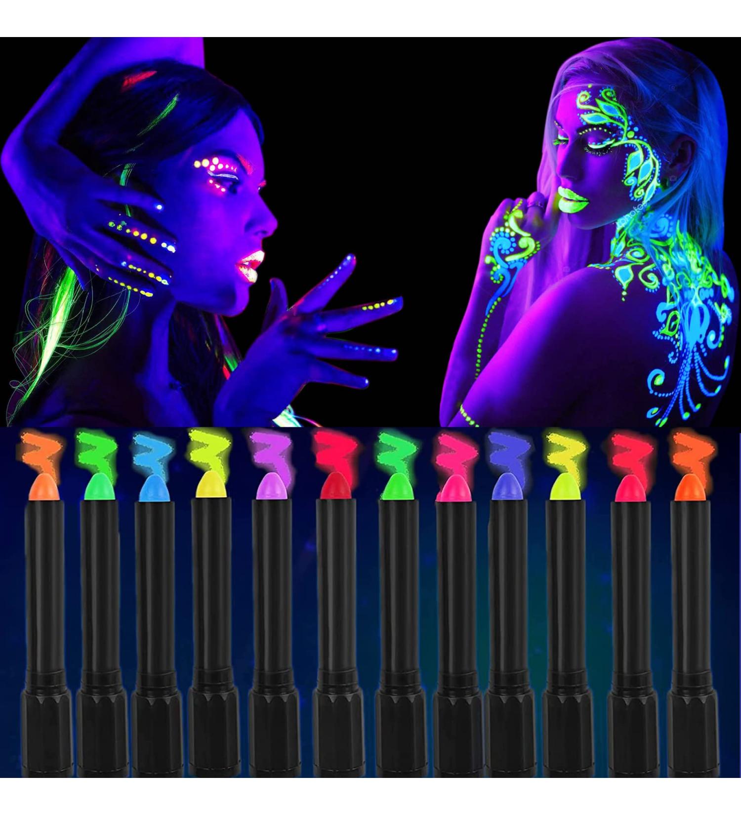 12 Colors Glow Face & Body UV Crayons - Neon Fluorescent Makeup Kit for Kids & Adults - Ideal for Birthday Parties, Halloween & Masquerade - Buy Online on GoSupps.com