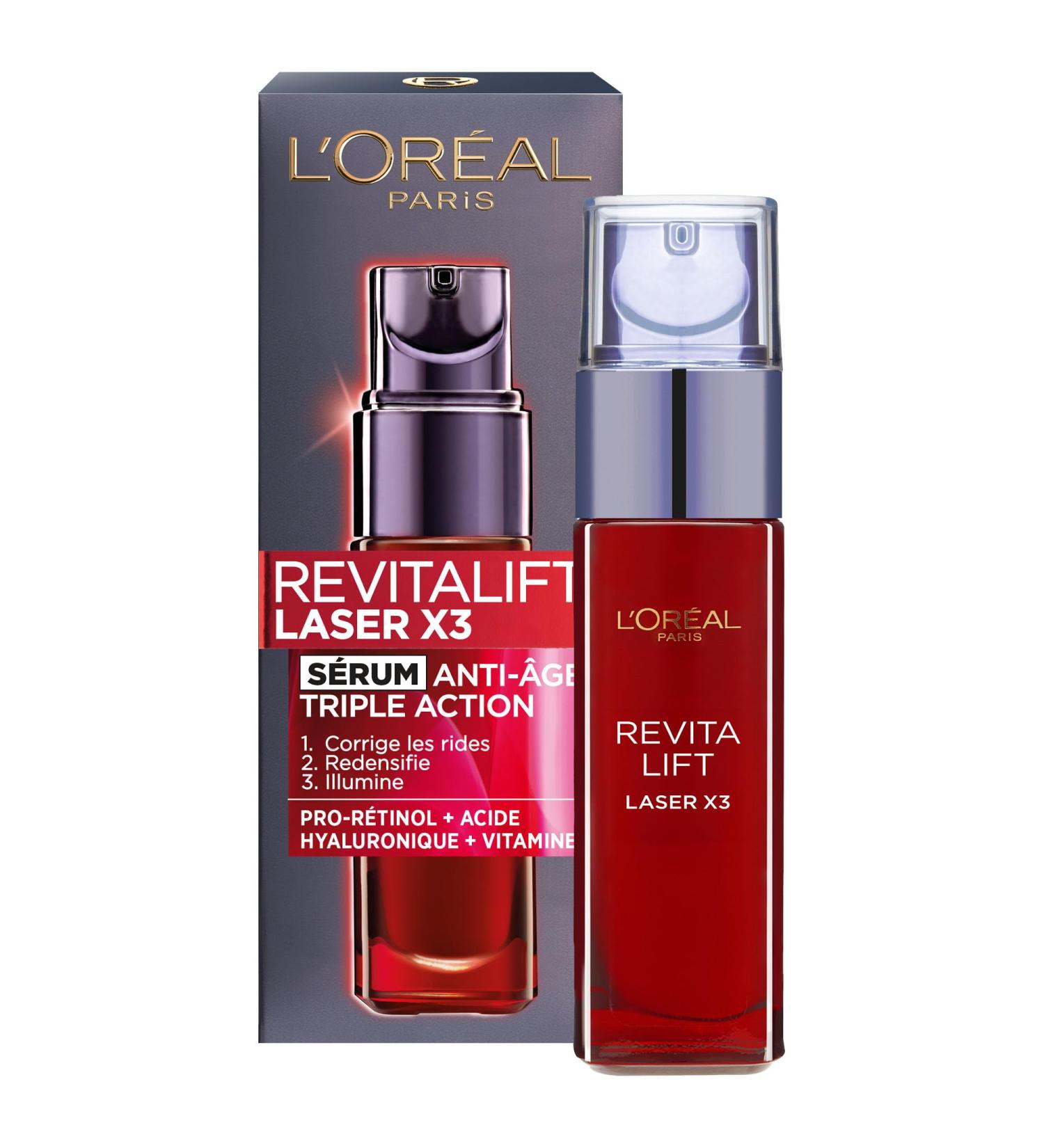L'Or al Paris - Revitalift Laser X3 - Triple Action Multi-Correction Anti-Aging Face Serum for New Skin - With Hyaluronic Acid and Concentrated Pro-Xylane (3%) - For All Skin Types - 30 ml - Buy Online on GoSupps.com