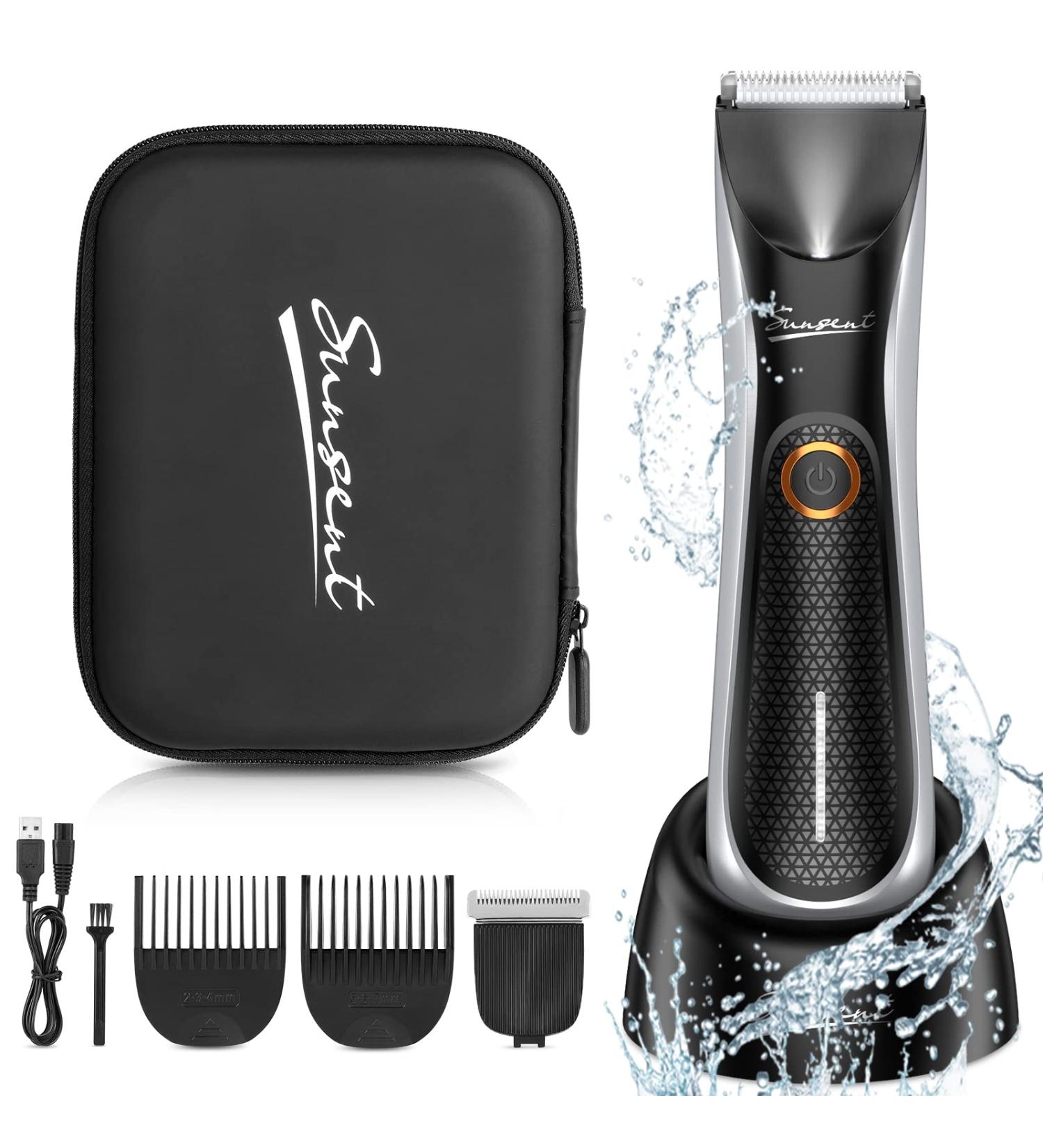 Men's Electric Body Hair Trimmer with LED Light - SkinSafe Guard, Rechargeable, Waterproof - Ideal for Male Groin Hair Grooming - Buy Online on GoSupps.com