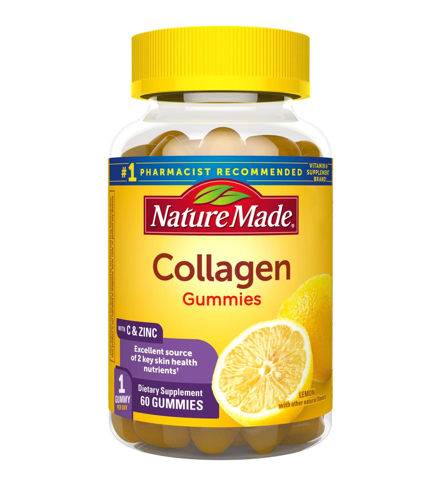 Nature Made Collagen Gummies with Vitamin C, Zinc, and Biotin - 60 Gummies (60 Day Supply) for Healthy Skin Support - Buy Online on GoSupps.com