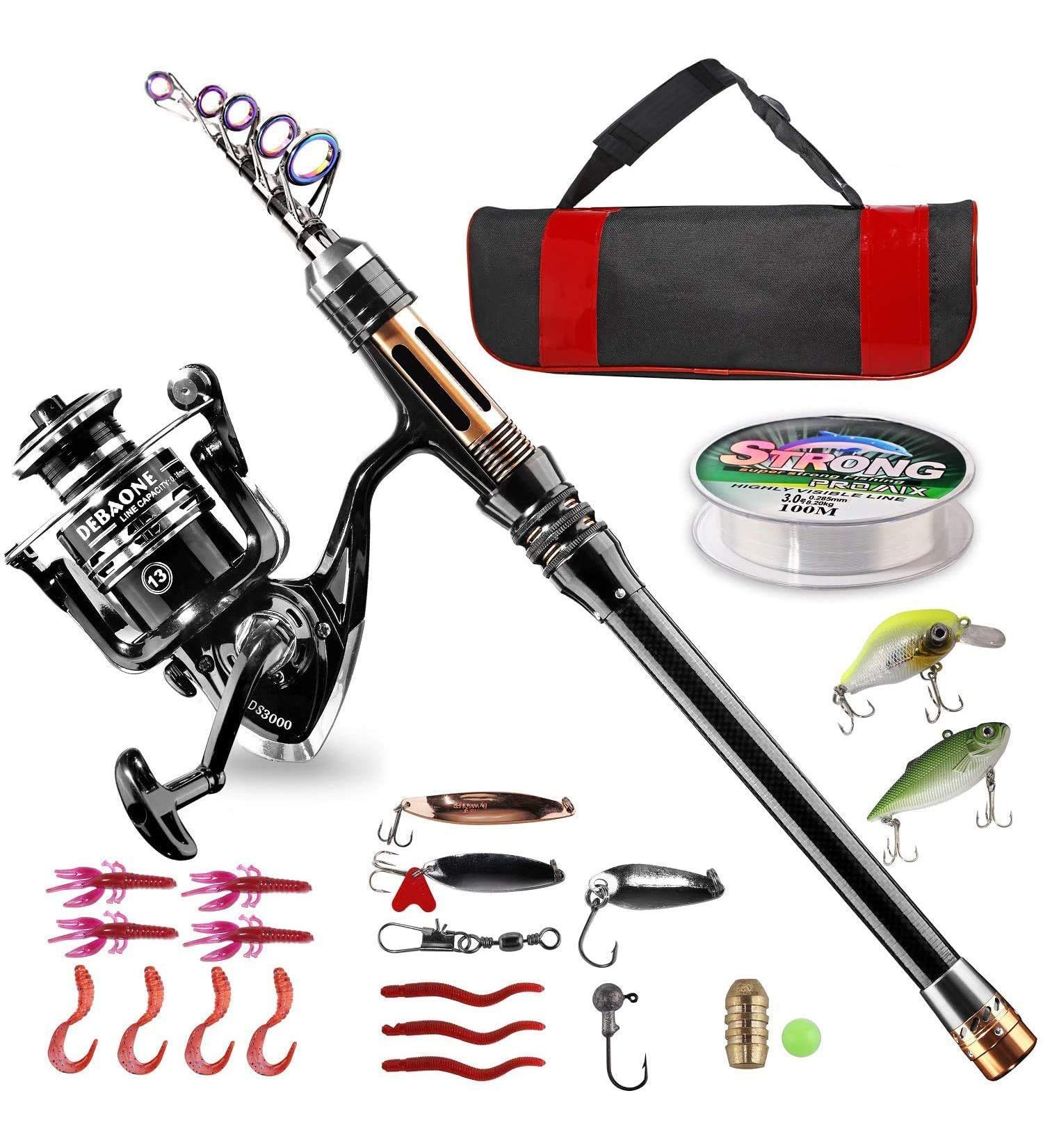 BlueFire Fishing Rod Kit - Carbon Fiber Telescopic Pole and Reel Combo for Beginner Adults - Spinning Reel, Line, Lure, Hooks, and Bag - Saltwater/Freshwater Gear Set (2.1M) - Buy Online on GoSupps.com