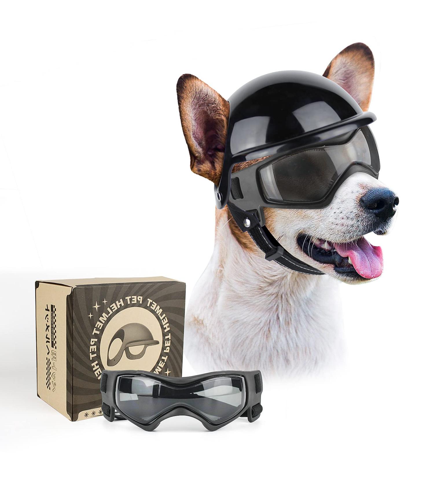 Petleso Small Dog Goggles & Helmet Set - 2pcs Sunglasses for Outdoor Driving & Walking - Black - Buy Online on GoSupps.com