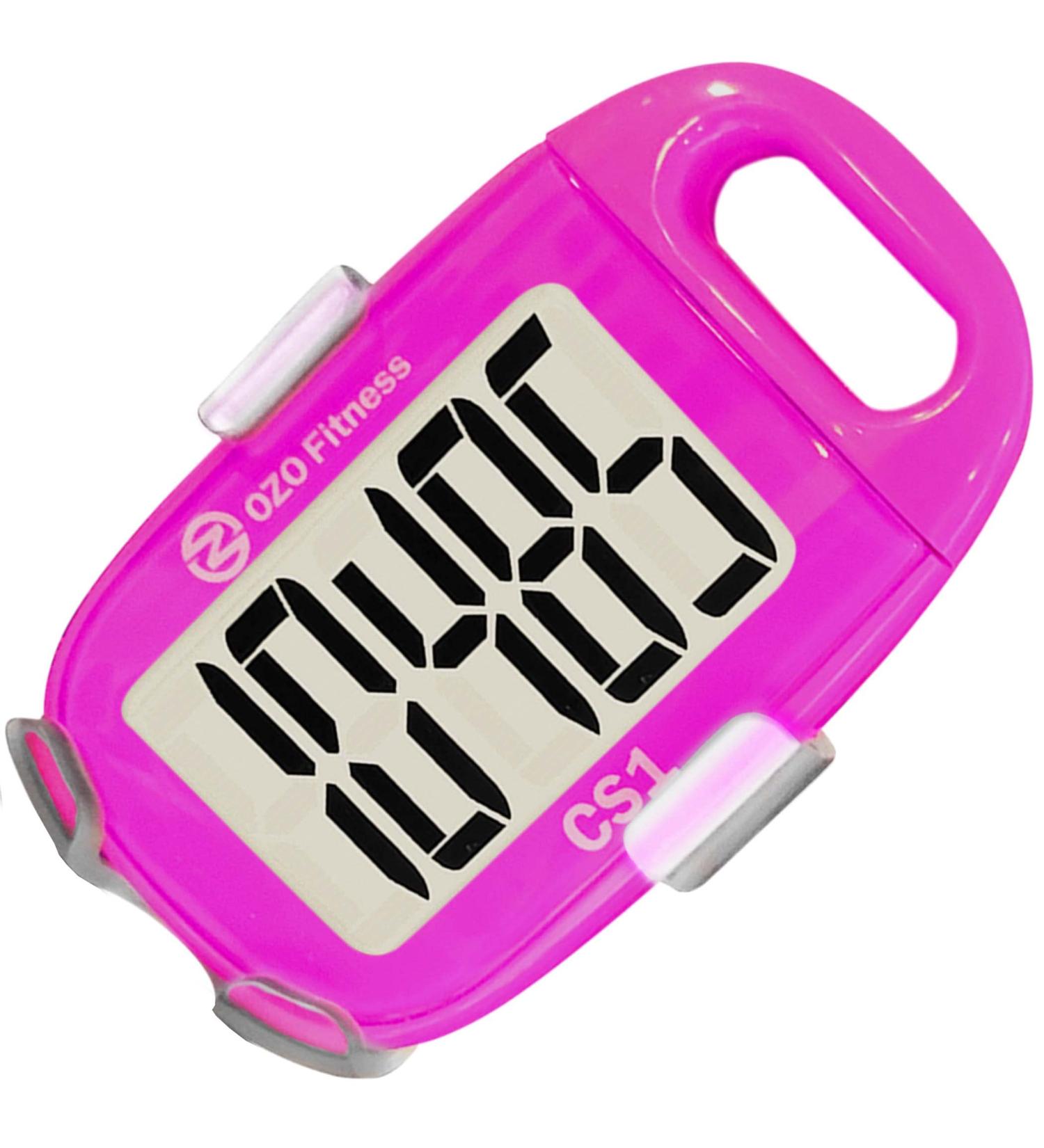 OZO Fitness CS1 Pink Easy Pedometer - Large Display Step Counter for Walking with Clip and Lanyard - Buy Online on GoSupps.com