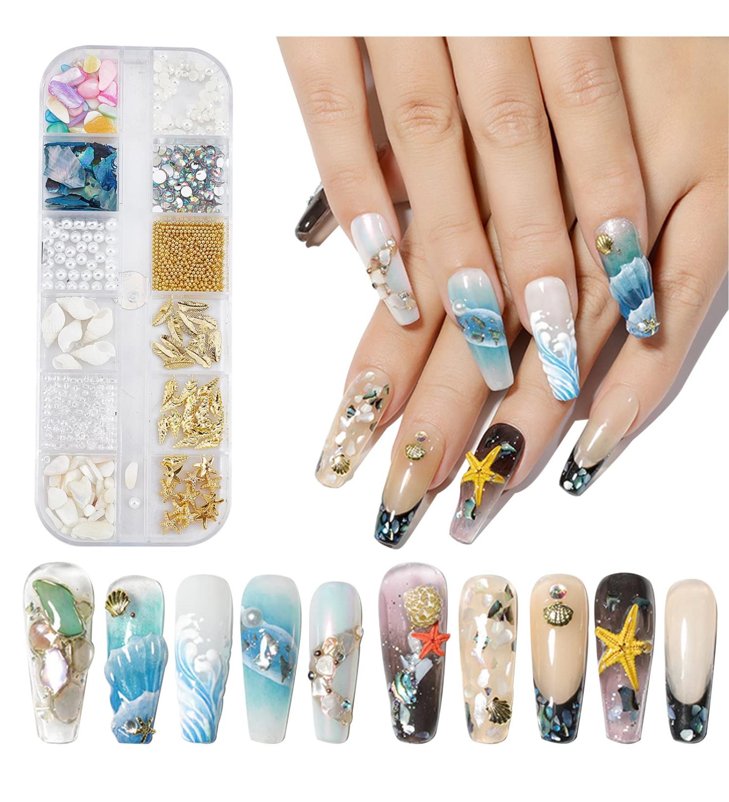 NICENEEDED Ocean Themed Nail Decorations Kit Irregular Abalone Shell Slices Conch Starfish Nail Art Charms Colorful Seashell Fragments Caviar Beads Nail Studs Supplies for Nail Design(Style 4) - Buy Online on GoSupps.com