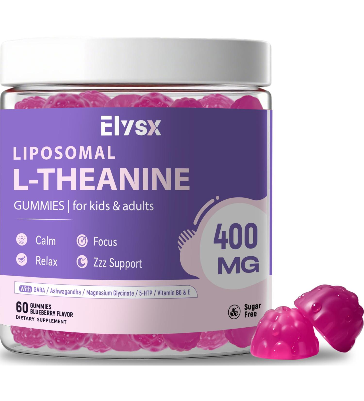 Liposomal L Theanine Gummies Chewable L-Theanine 400mg with GABA Supplement for Kids & Adults Stress Relief zzZ and Relaxation Focus Support Natural Blueberry Flavor 60 Count - Buy Online on GoSupps.com