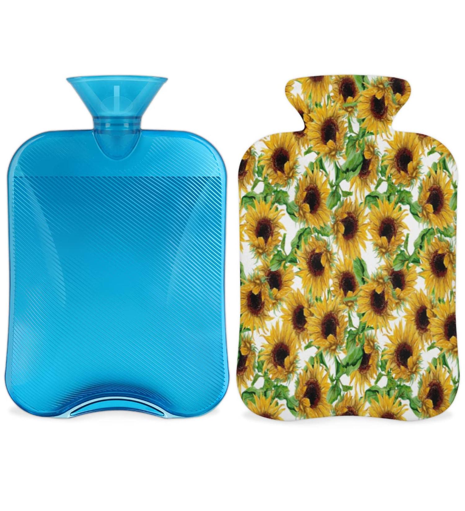Sunflower Heat Bottle with Fluffy Cover - 2L Hot Water Bottle for Cozy Nights & Pain Relief for Back Neck & Shoulders - Buy Online on GoSupps.com