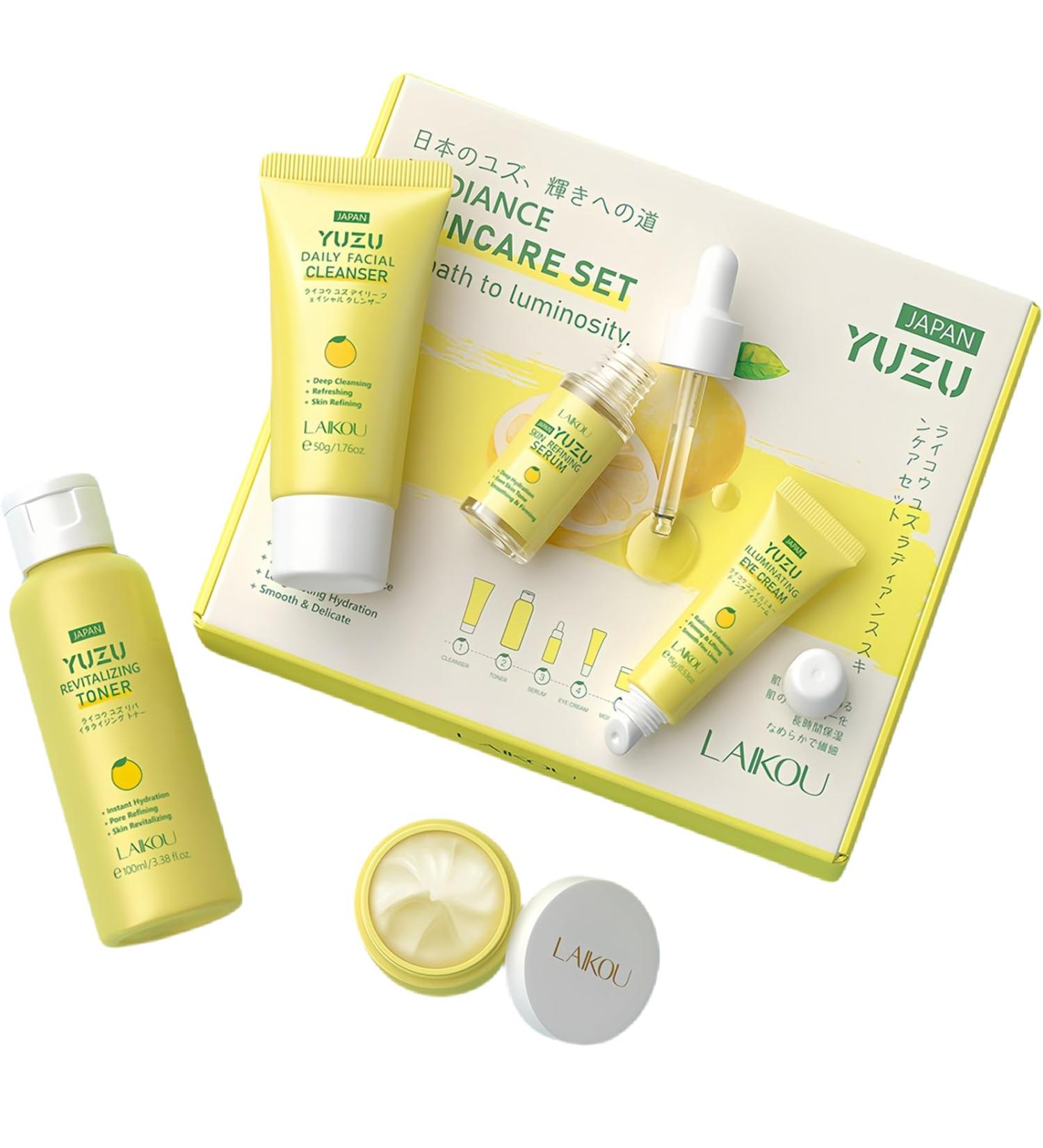 Skin Hydration Kit Natural Yuzu Hydration Travel Set - Daily Facial Cleanser Revitalizing Toner Skin Refining Serum Eye Cream - Buy Online on GoSupps.com