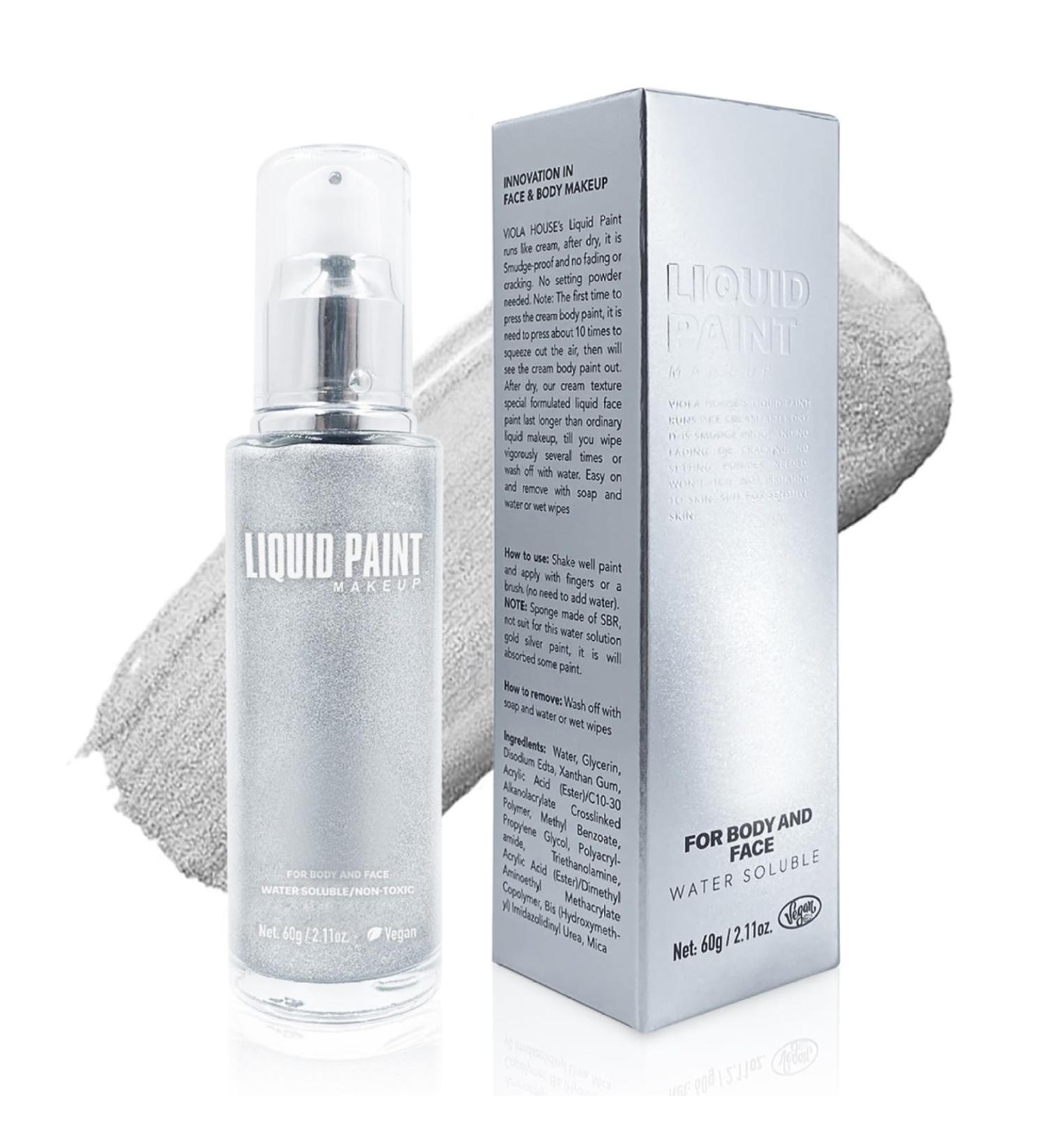 Winnrchan Metallic Glow Body Lotion 60g Shimmering Moisturizer High Glow Liquid Foundation Waterproof Long Lasting Face Cream with Glitter for Radiant Skin Silver One Size