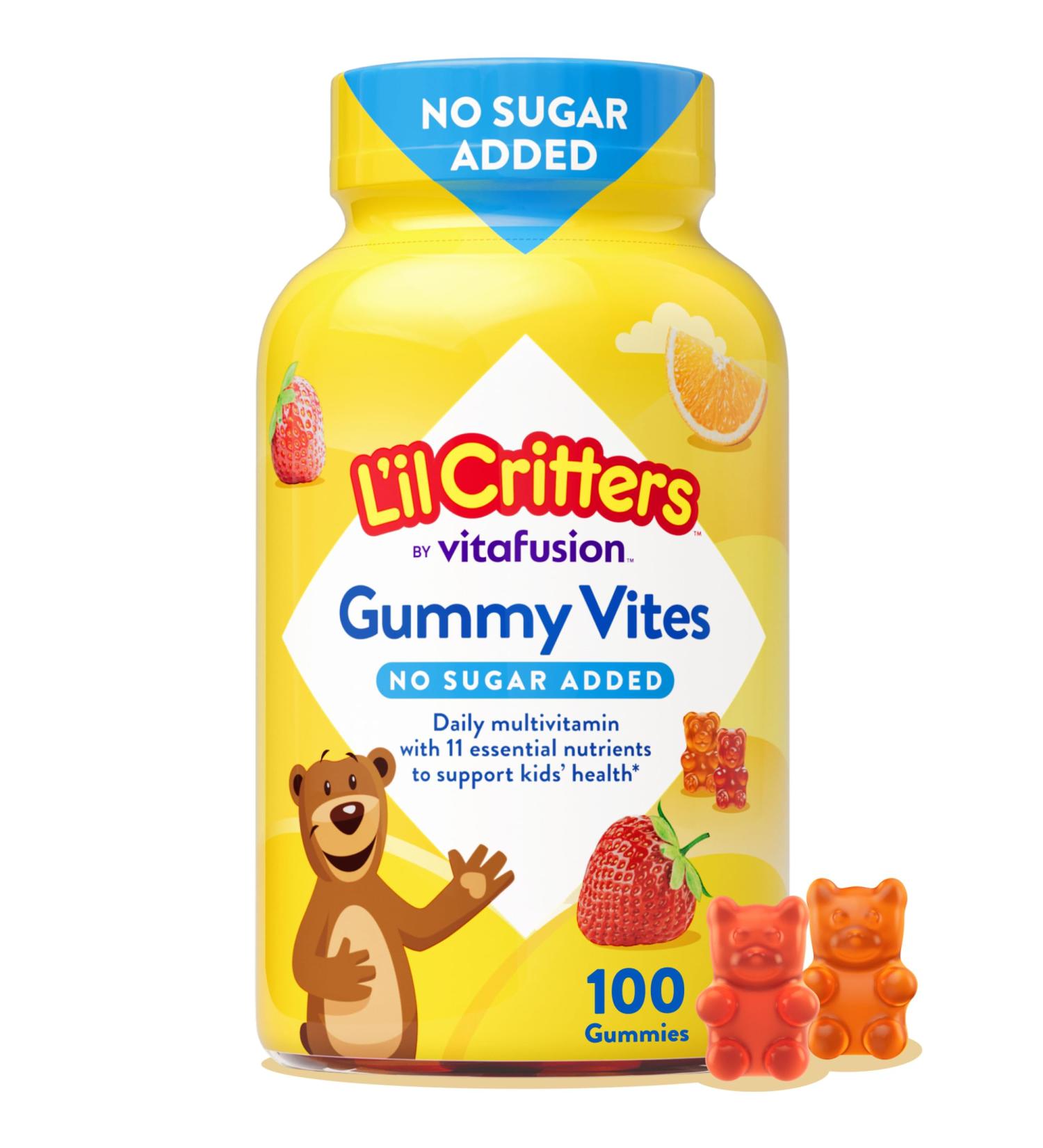L il Critters Gummy Vites No Sugar Added Daily Gummy Multivitamin for Ages 2+ Toddlers & Kids, Vitamin C, D3 for Immune, Strawberry and Orange Flavors, 100 Gummies - Buy Online on GoSupps.com