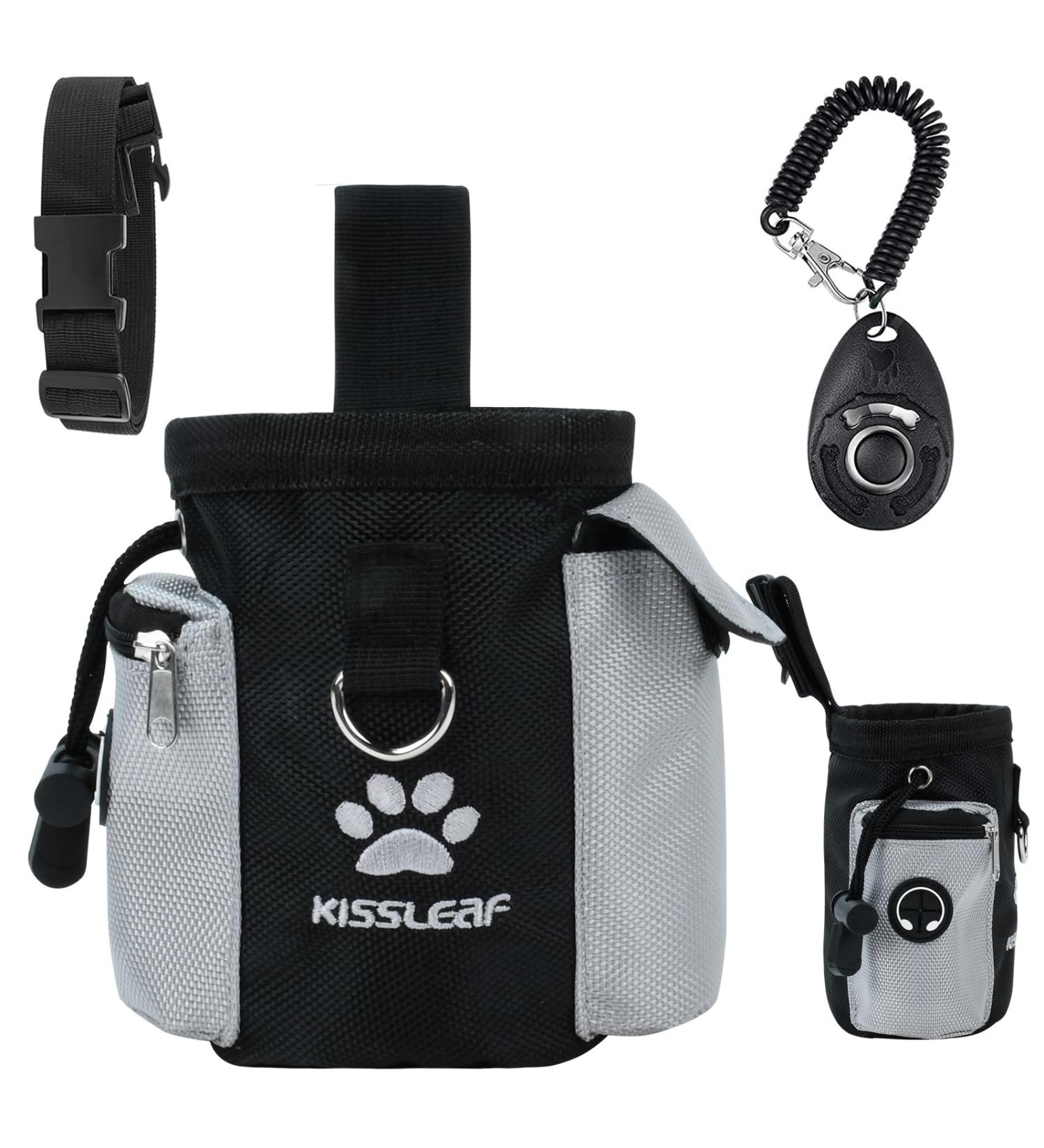 Kissleaf Dog Treats for Training | Pet Training Clicker & Fecal Bag Dispenser | Snack Bags in Black/Gray - International Shipping Available - Buy Online on GoSupps.com