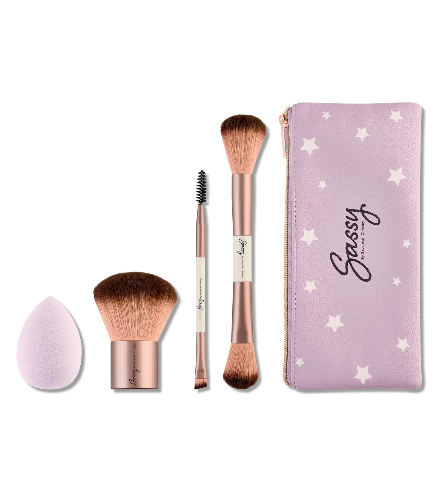 Sassy by Savannah Chrisley Sassy Brush Kit - Beauty Tool Kit for Women - All-in-One Beauty for Eyes and Face - Brush Kit Great for Makeup Application - Kit Includes Reusable Zipper Pouch - 4 Pc - Buy Online on GoSupps.com