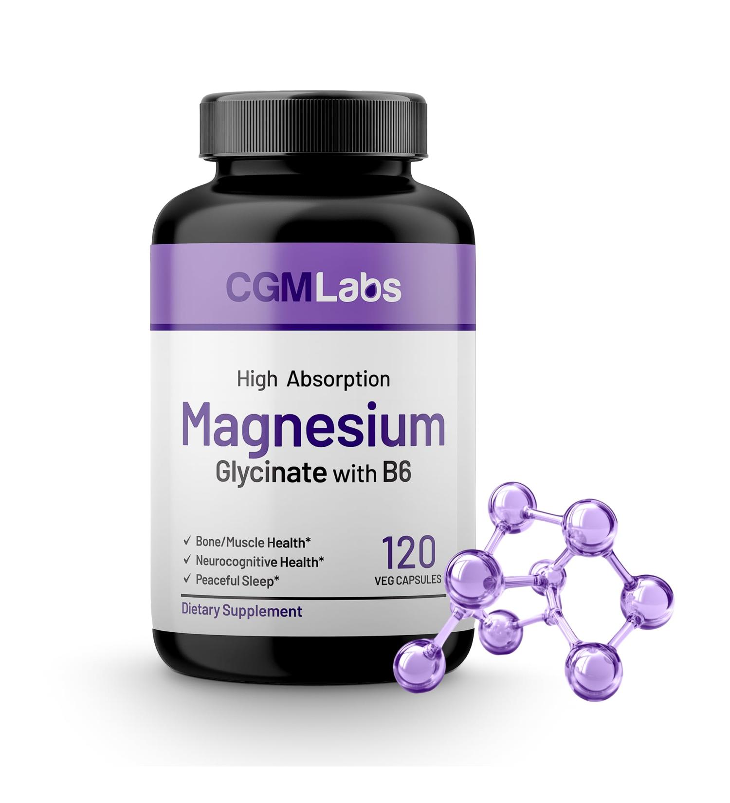 Magnesium Glycinate & Vitamin B6 Supplement High Absorption, Non-GMO, Supports Energy, Calm, Relaxation, and Muscle Health 3rd Party Lab Tested, Gluten-Free by CGM Labs - Buy Online on GoSupps.com