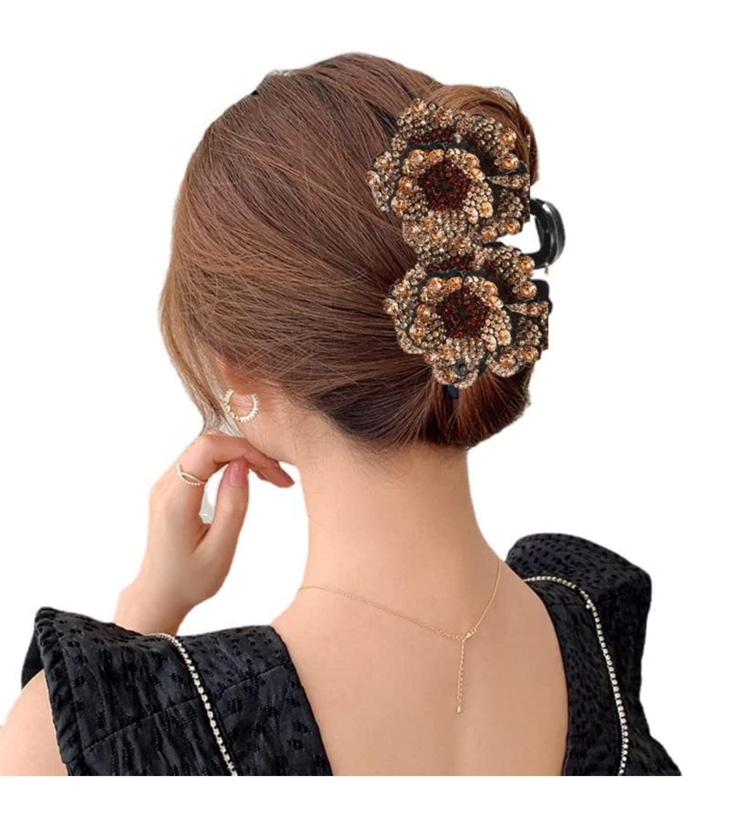 Rhinestone Double Flower Hair Clips for Women - Handmade Crystal Hairgrip for Fashionable Hair Accessories - Buy Online on GoSupps.com