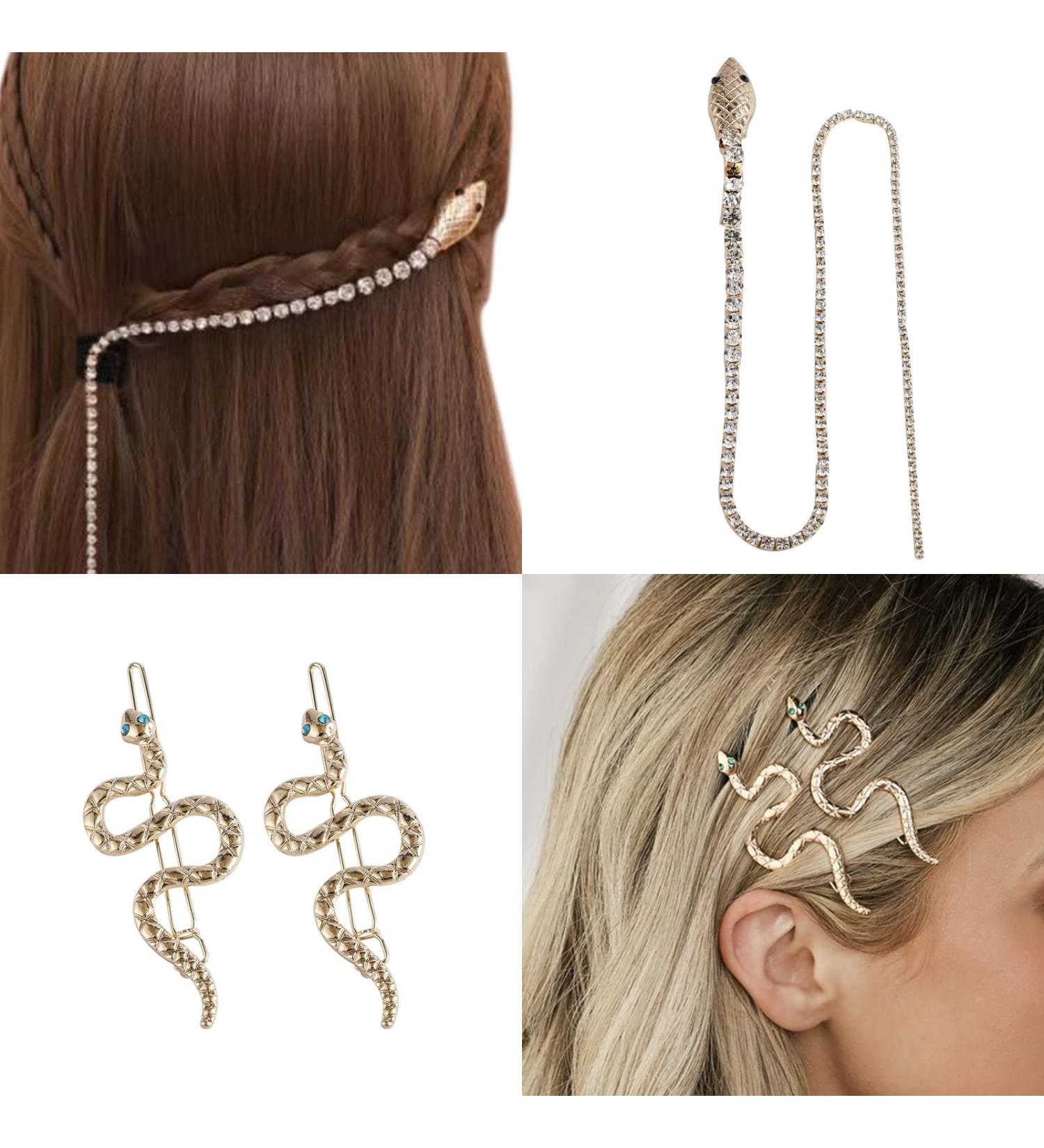 FRDTLUTHW Gold Rhinestone Tassel Hair Jewelry for Braids - Pack of 3 | Snake Hair Pins for Women and Girls - Buy Online on GoSupps.com