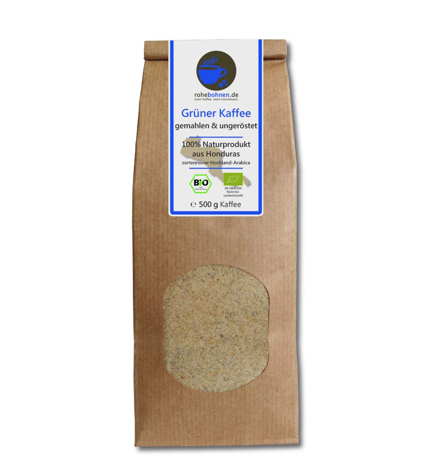 Organic Green Coffee Powder 500g for Weight Loss, 100% Natural Arabica Honduras Highland - Grounded & Unroasted - Buy Online on GoSupps.com