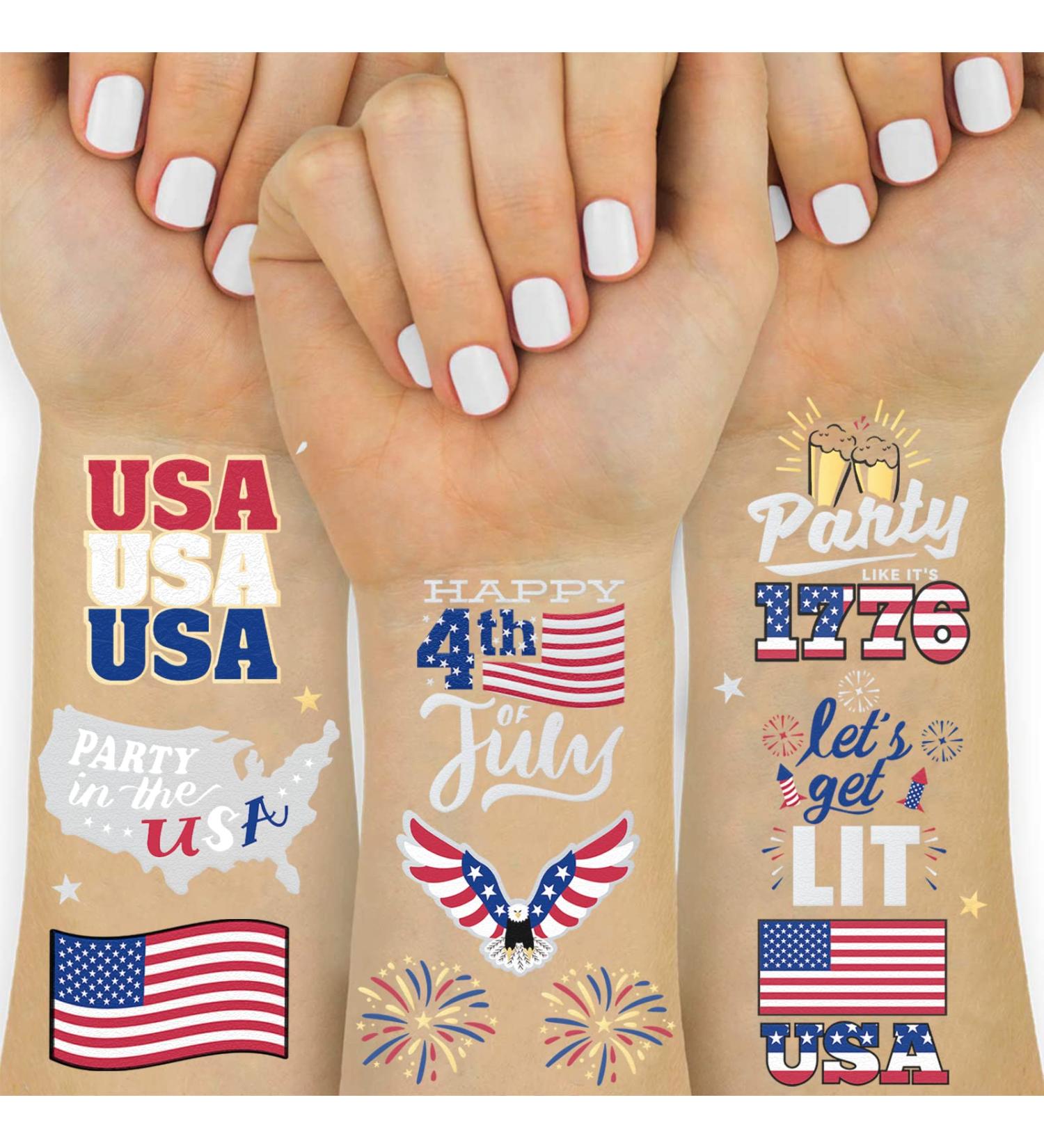 AOYOO 4th of July Glitter Temporary Tattoos - Patriotic Party Supplies for Memorial Day, Independence Day & Labor Day - Buy Online on GoSupps.com