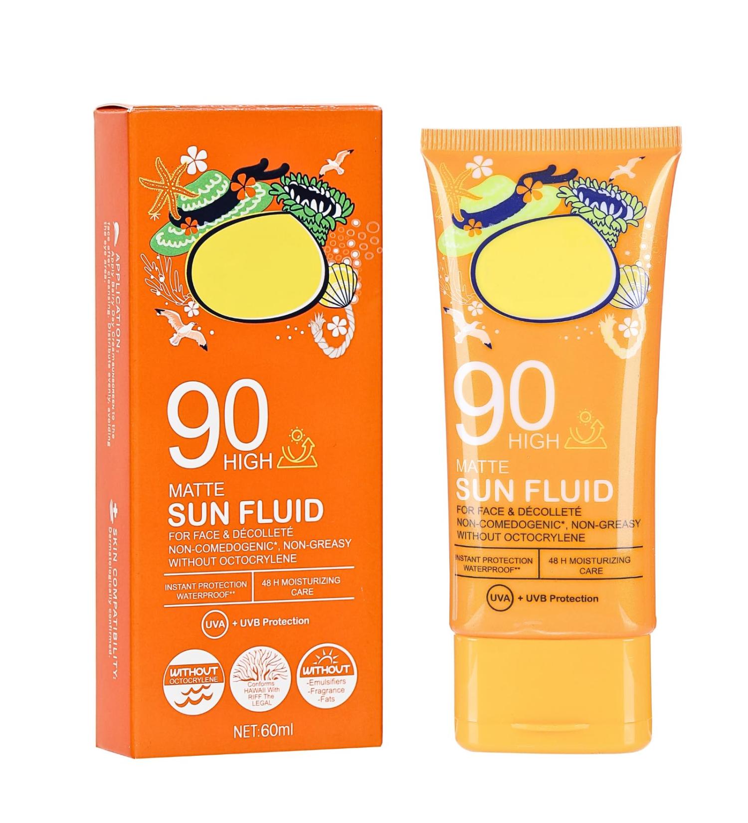 Face Sunscreen Waterproof Sunscreen SPF 90+ Suncream Factor 90 for Face PA+++ Refreshing Sun Cream Spf 90 High Protection Invisible Fluid Strong UVA + UVB Protetion Moisturizing & Non Greasy - Buy Online on GoSupps.com