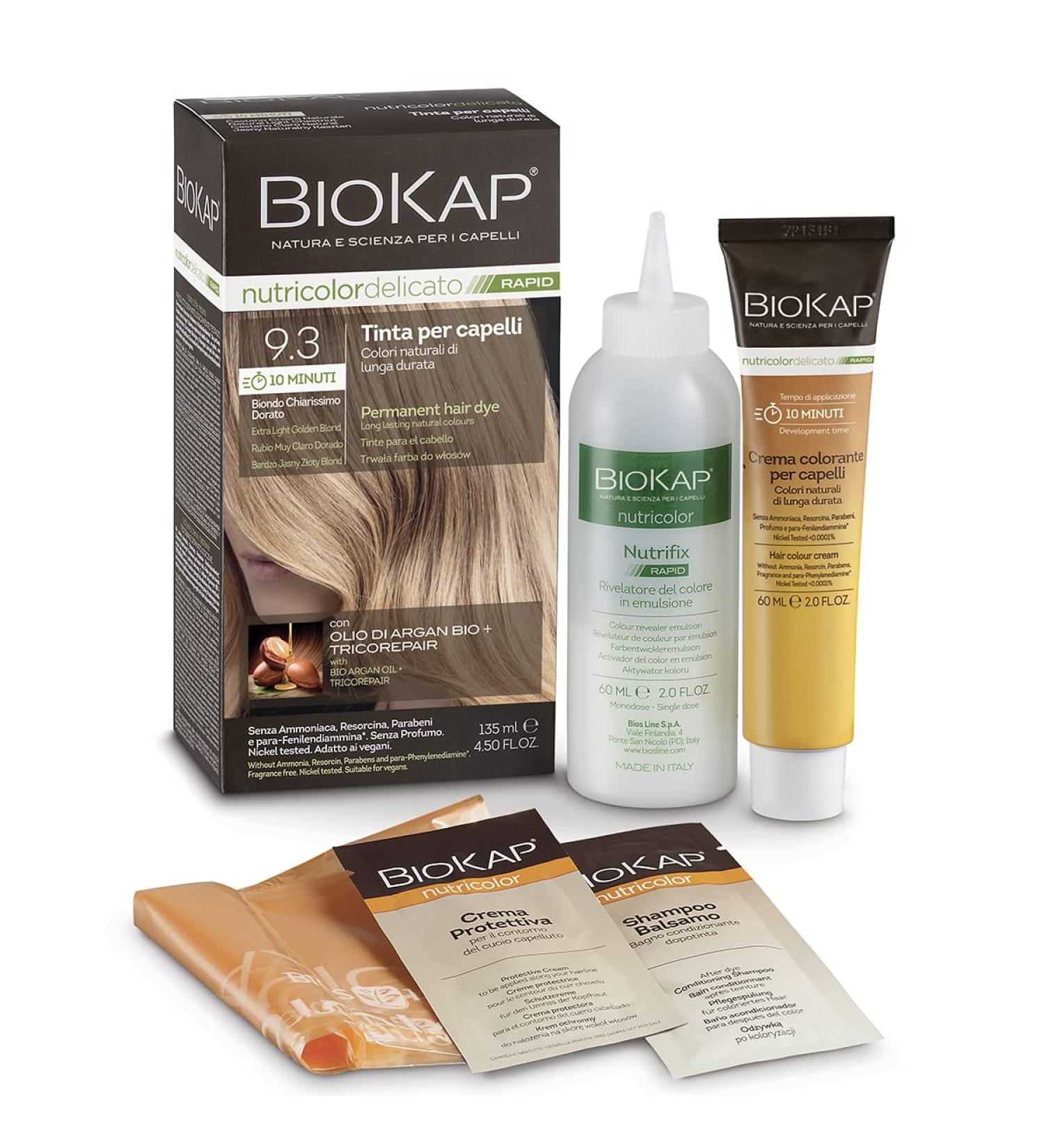 BIOKAP Nutricolor Delicato Rapid Hair color 9.3 Light Golden Blonde Ammonia-free hair color that makes hair supple Hair coloring with 10 minutes of application 135 ml - Buy Online on GoSupps.com