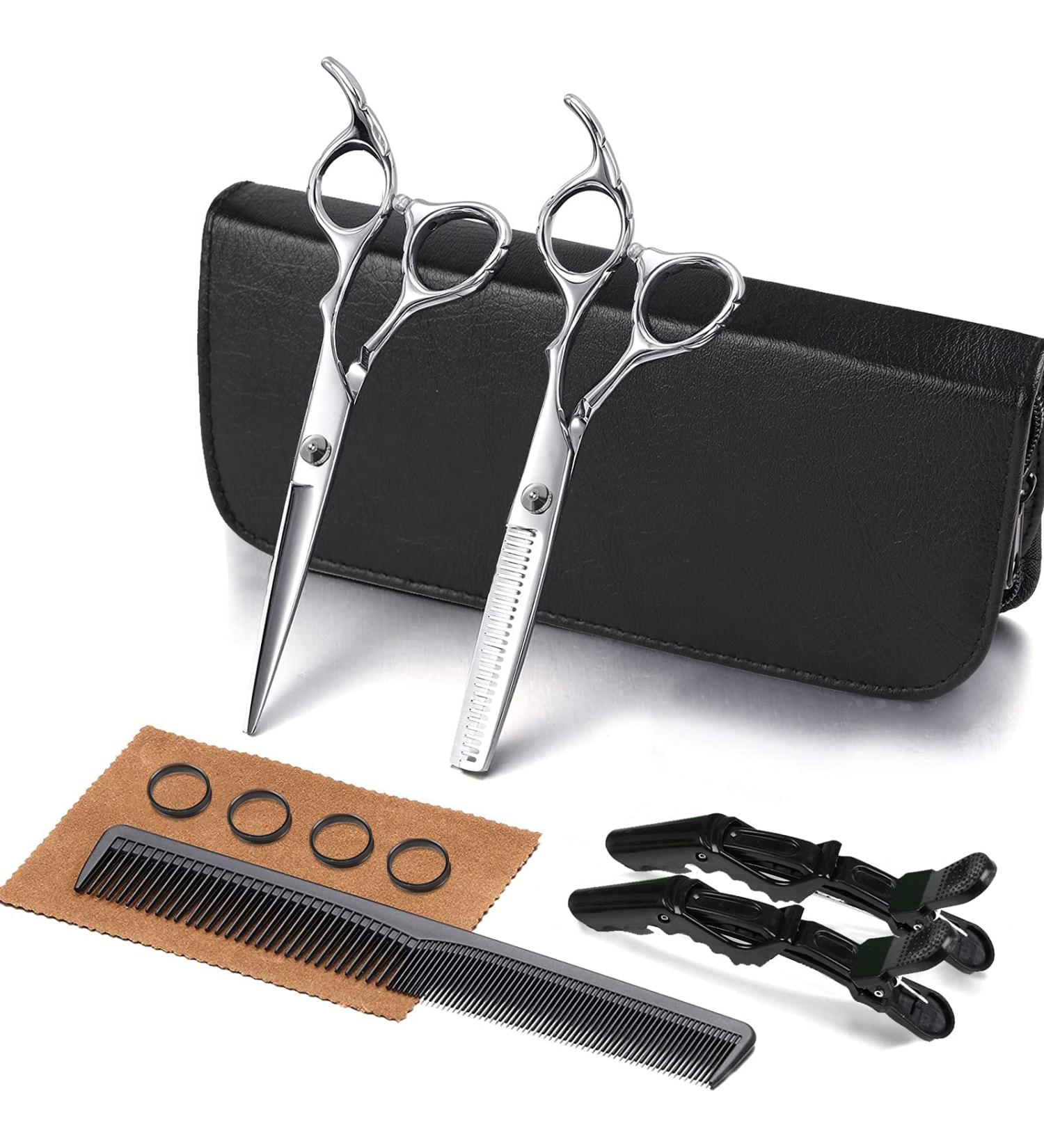 ANGNYA Hairdressing Scissors Set Hair Scissors Stainless Steel Barber Texturizing Scissors with Leather Case 6.0 Inch Silver - Buy Online on GoSupps.com