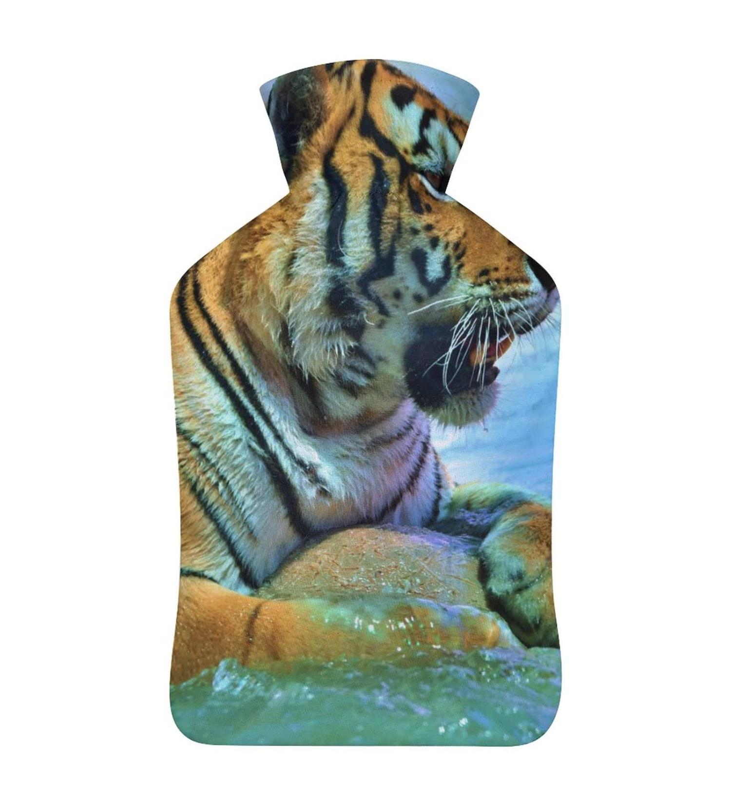 Tiger Water Hot Water Bottle with Plush Cover - Ideal Hand Warmer for Adults & Kids - 26.5x15.3cm | Shop Internationally - Buy Online on GoSupps.com