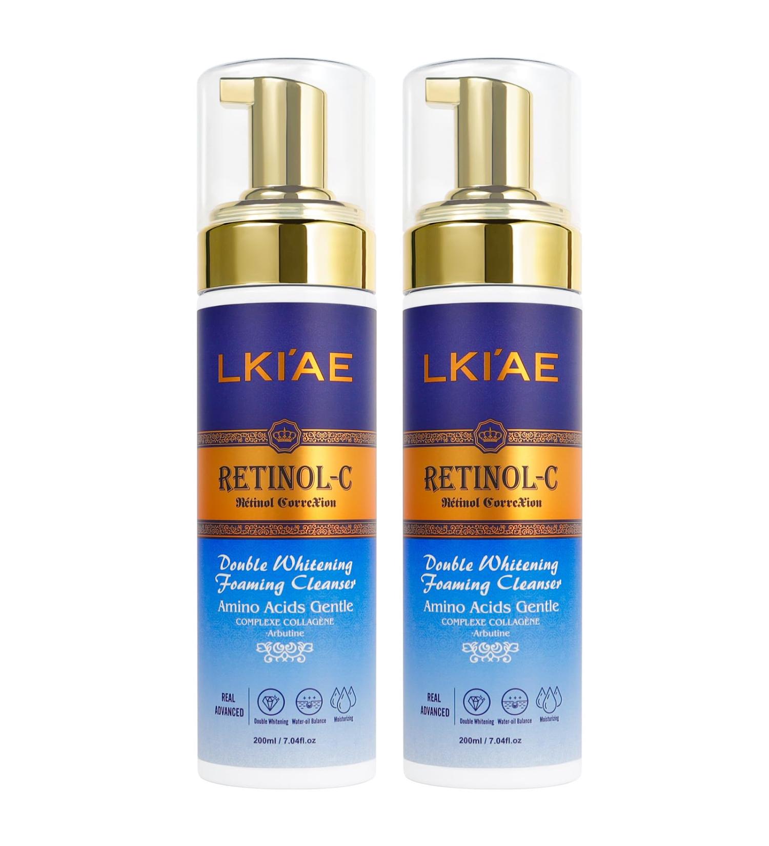 LKIAE Double Whitening Foaming Facial Cleanser peeling unclogging pores reducing acne blackheads sebum with retinol amino acid wateroil balance 200 ml 2 pieces 2 pieces - Buy Online on GoSupps.com