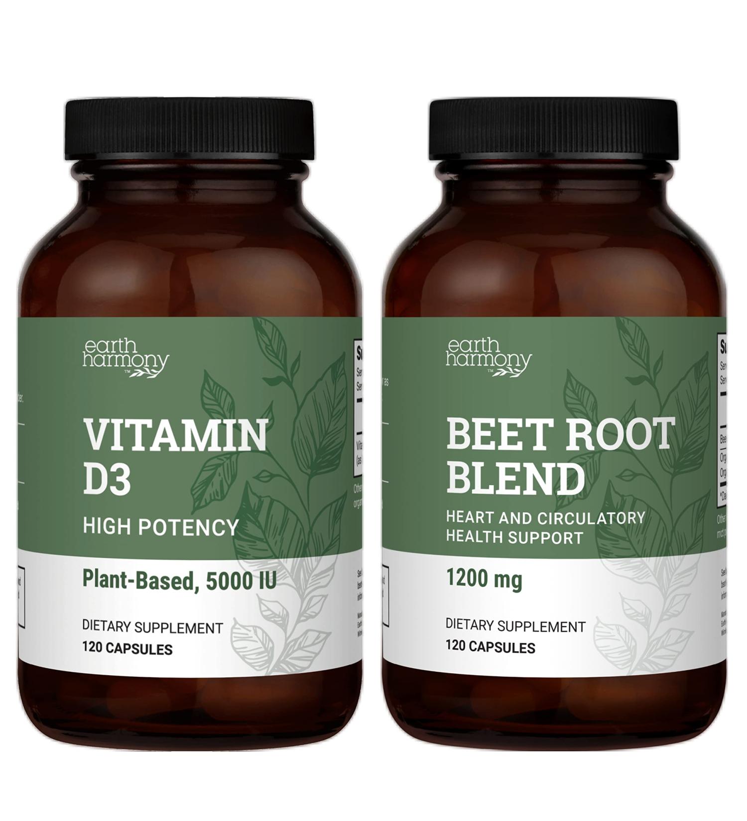 Earth Harmony Vegan Vitamin D3 & Beet Root Powder - 120 Capsules Each - Buy Online on GoSupps.com