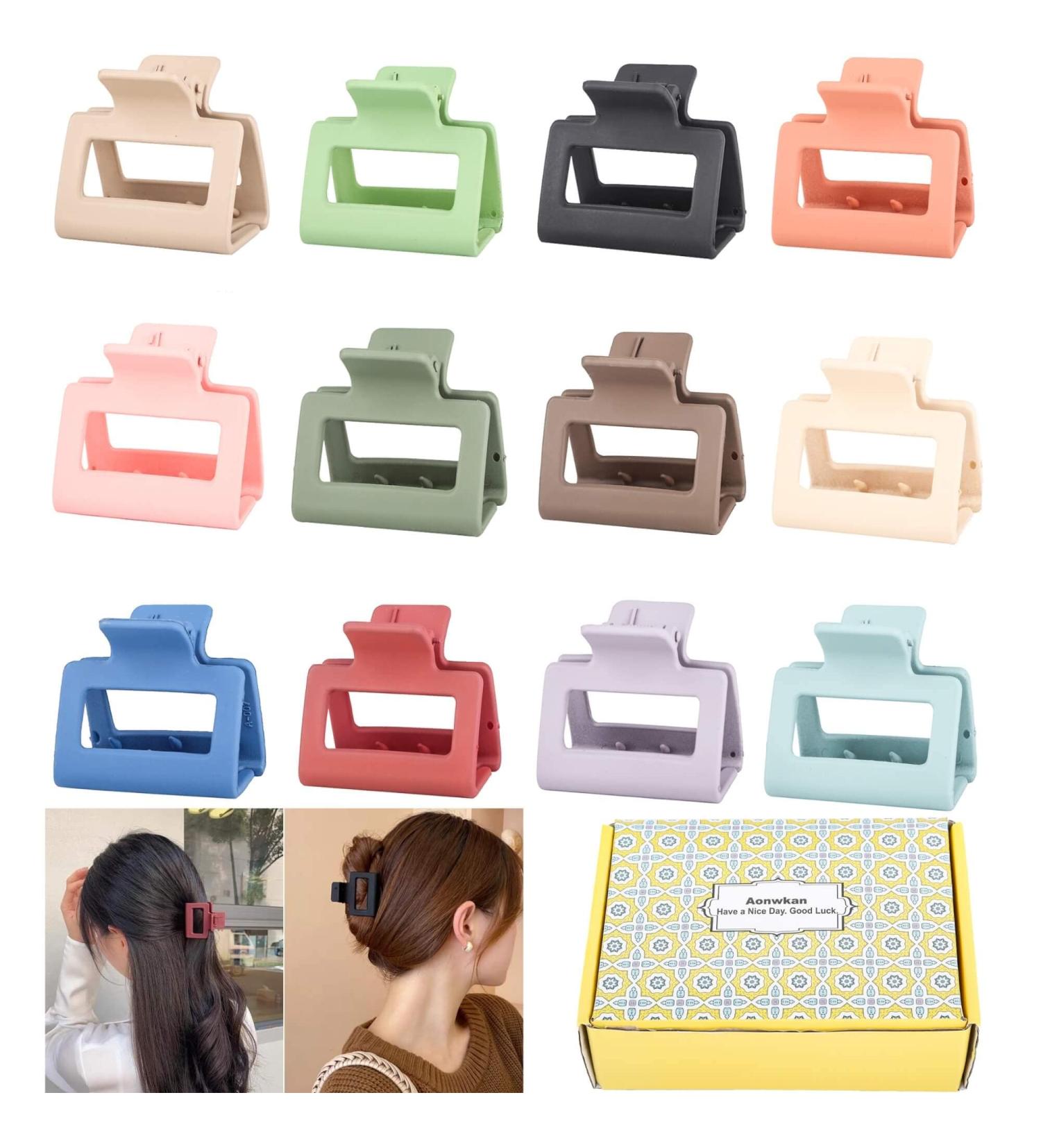 Aonwkan Square Hair Claw Clips - 12-Piece Matte Hair Clips Set for Girls and Women - Strong Grip, Non-Slip Hair Clamps in 12 Colors - Cute Accessories for Thin to Thick Hair - Buy Online on GoSupps.com