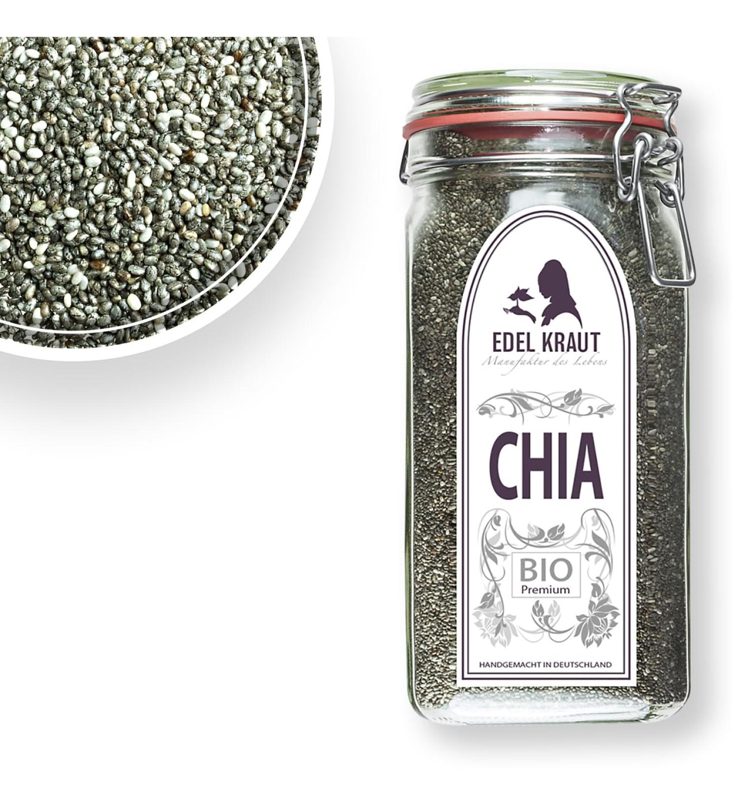 Buy Organic Chia Seeds Bio 800g - 100% Pure Non-GMO Superfood in Premium Glass | Noble Herb - Buy Online on GoSupps.com