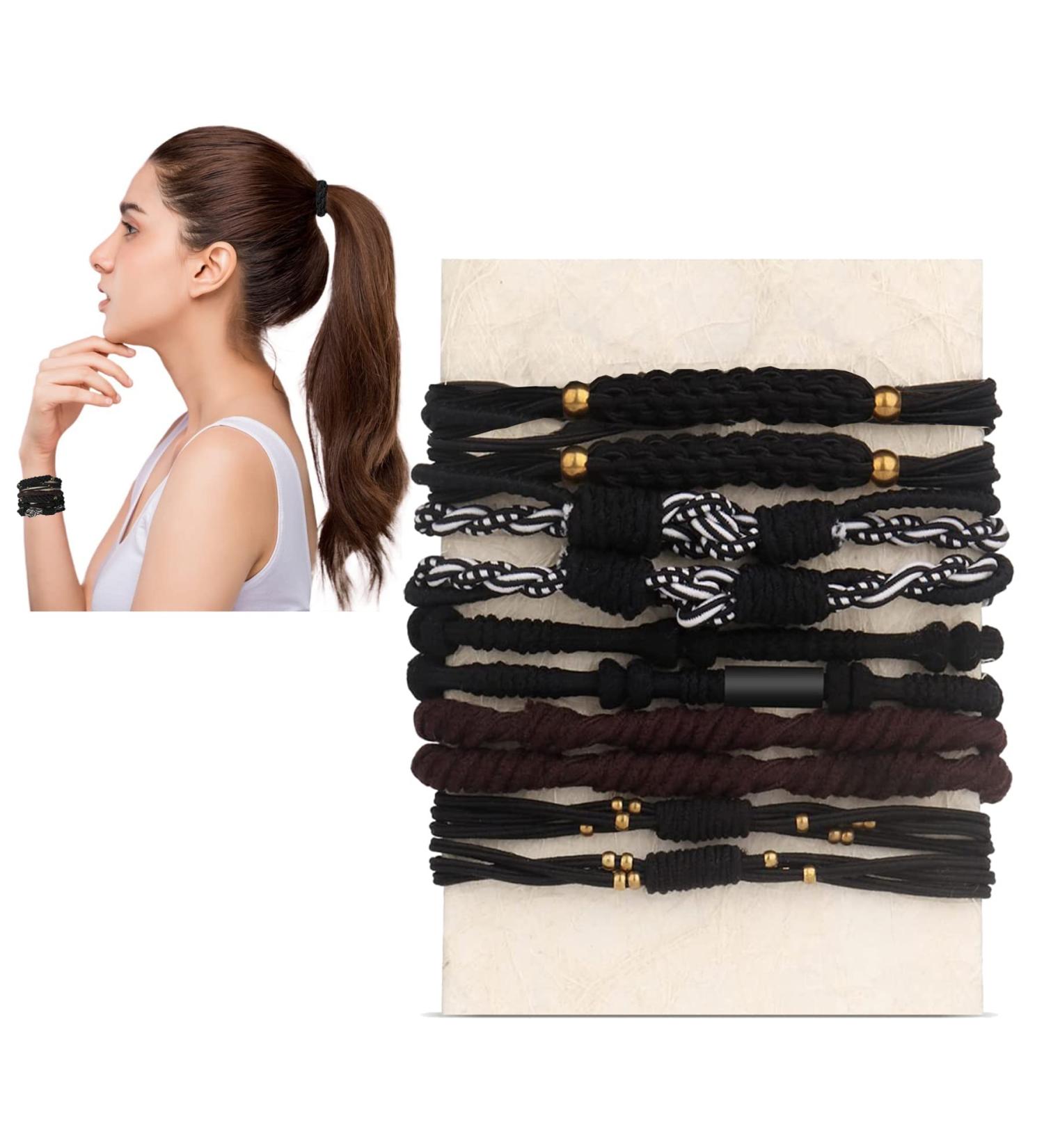 Boho Hair Ties Bracelets for Women Girls Thick Hair Accessories Braided Hair Tie Bracelet Elastic Cute Hair Ties No Damage Ponytail Holders Hairties Black - Buy Online on GoSupps.com