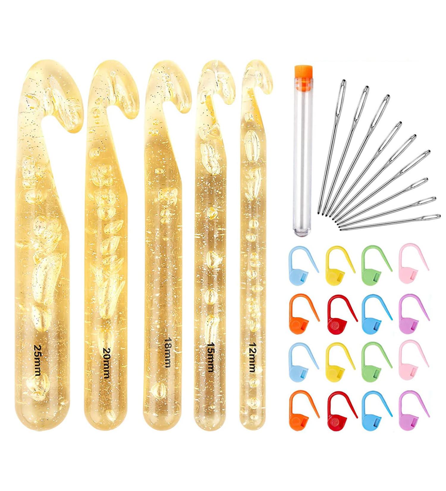 34 Pcs Large Crochet Hooks Set - Chunky Yarn Needles for Carpets & Scarves - Yellow - Buy Online on GoSupps.com