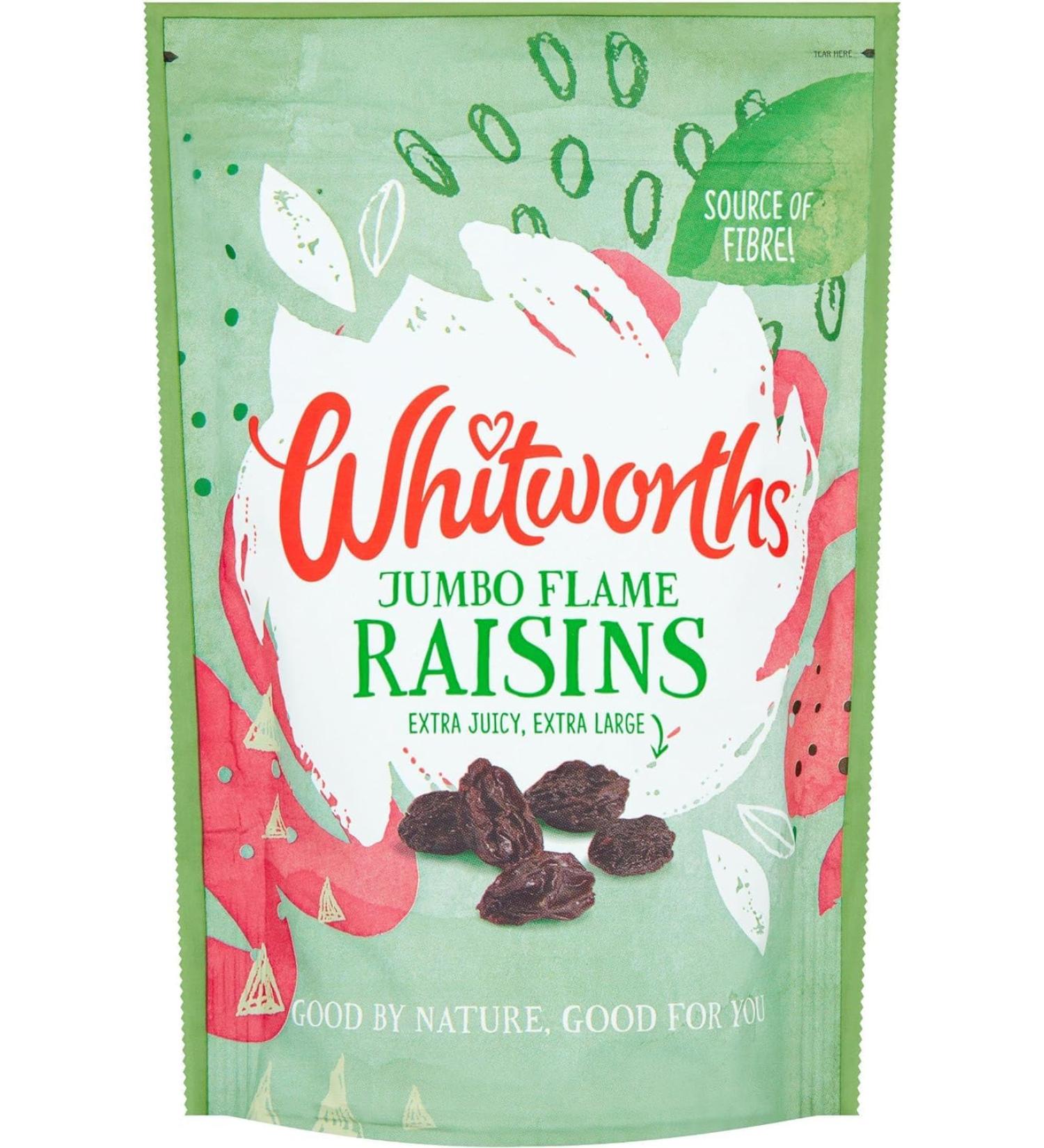 Whitworths | Jumbo Flame Raisins (300gX2) | Partially Rehydrated Raisins | Extra Juicy Extra Large | Source of Fibre! | Suitable for Vegans - Buy Online on GoSupps.com