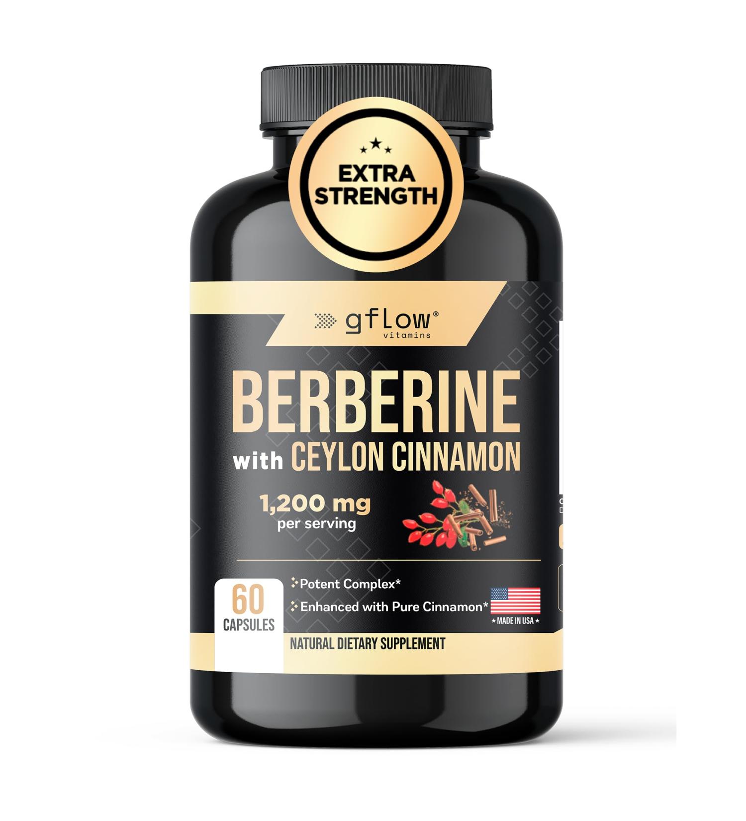 gflow vitamins Berberine HCL 1200 mg in Vegetable Capsules with Ceylon Cinnamon | Made in The USA - Buy Online on GoSupps.com