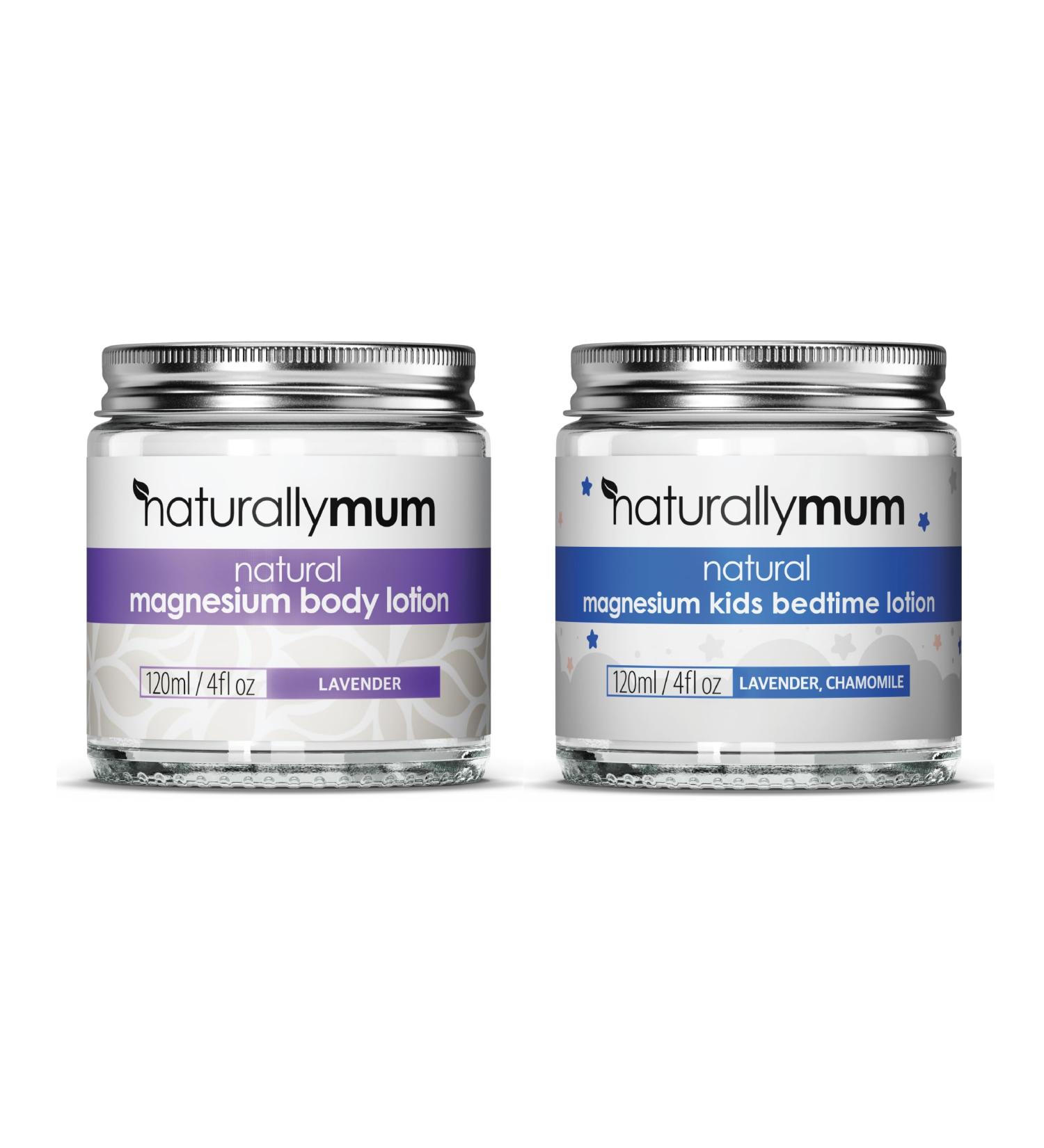 NaturallyMum Magnesium Body Lotion Bundle for Mum and Kids | Support for Sleep Heart Bone Nerve Gut and Muscle Health | Adult Lavender | Kids Lavender & Chamomile | 2 x 4 fl oz - Buy Online on GoSupps.com