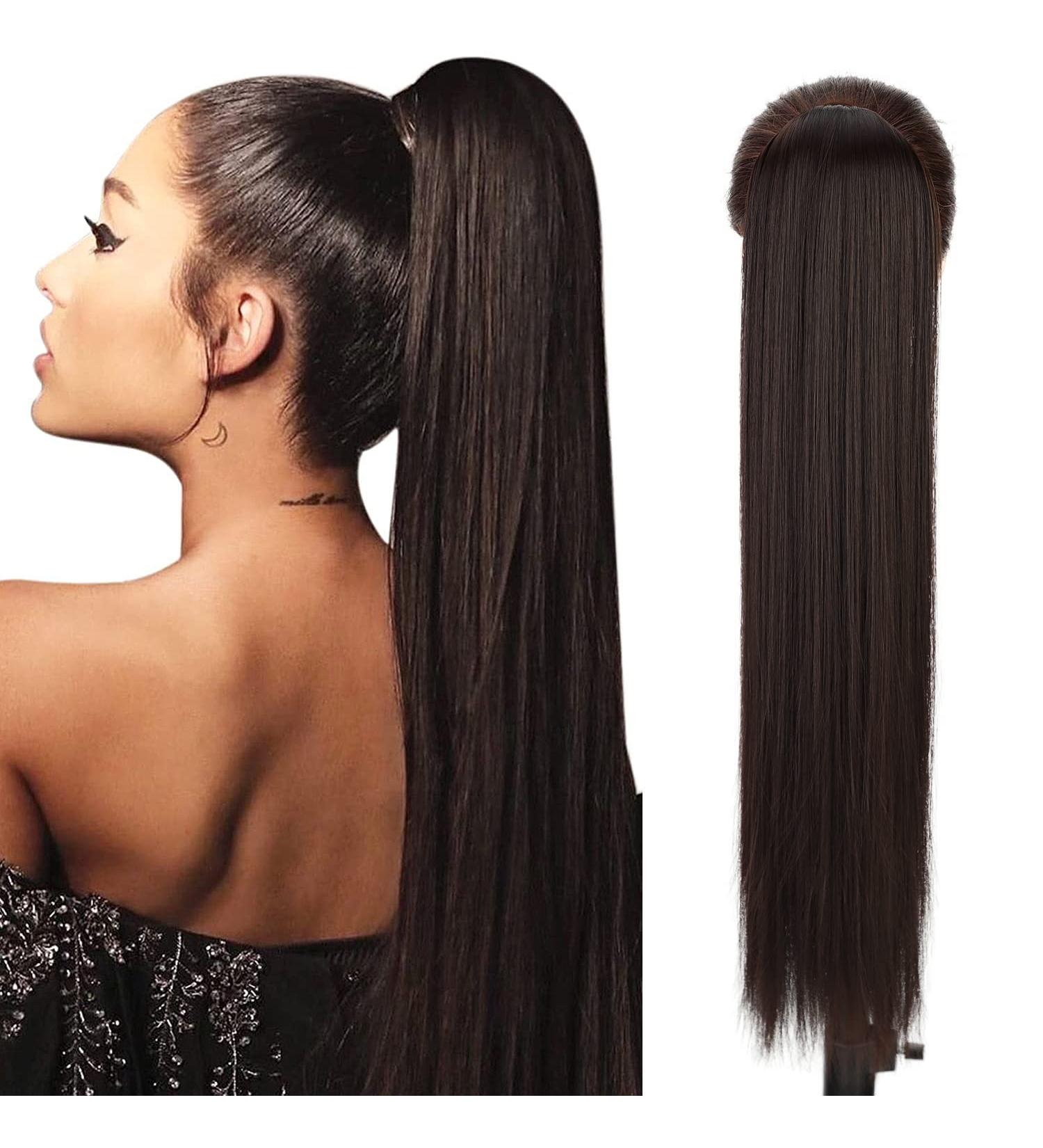 Buy Dark Brown 70cm Clip-in Ponytail Extensions | Natural Hair Wrap Around Hairpiece - Perfect for Braid & Magic Style - Buy Online on GoSupps.com
