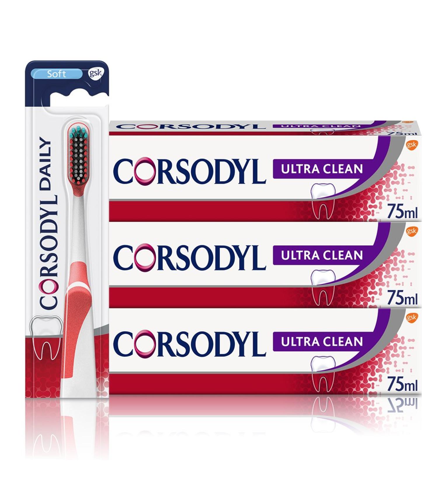 Corsodyl Gum Care Ultra Clean Toothpaste and Toothbrush Bundle - Complete Ultra Clean Regime - Buy Online on GoSupps.com