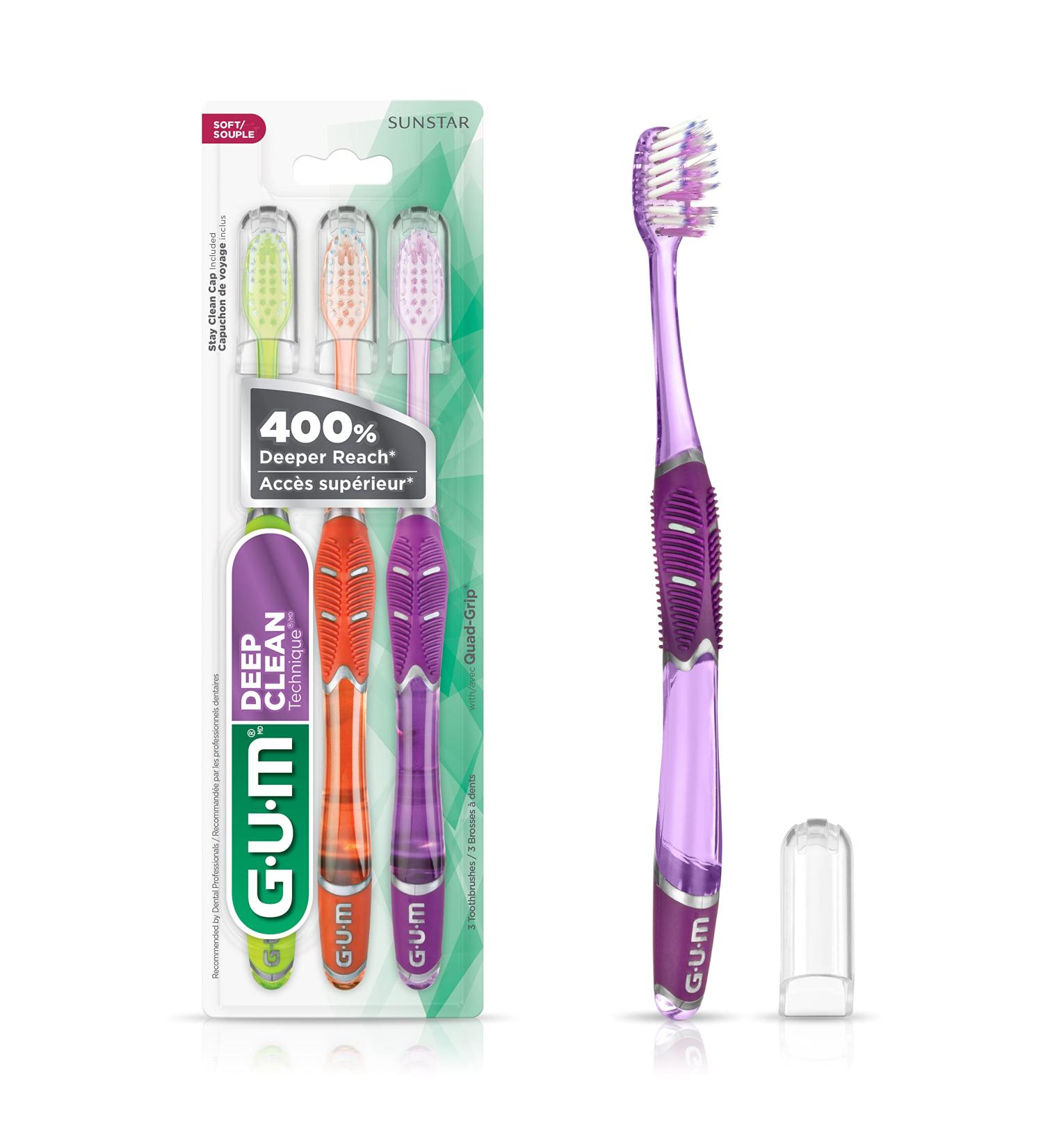 GUM 525E Deep Clean Toothbrush - Compact Head, Soft Bristles - 3 Count - Buy Online on GoSupps.com
